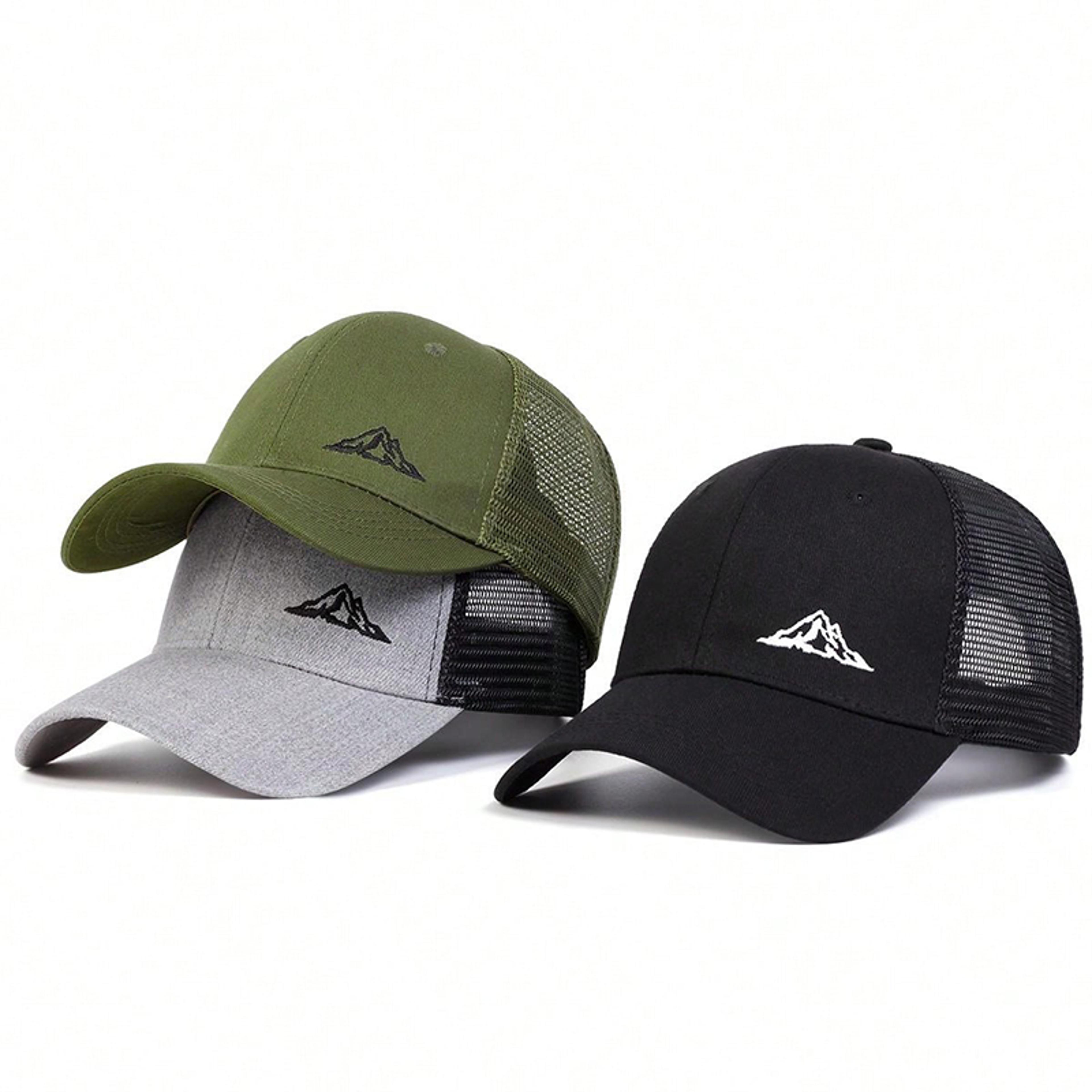 Mountain Range Embroidered Mesh Baseball Cap Sun Protection Outdoor Adjustable Hat 0
