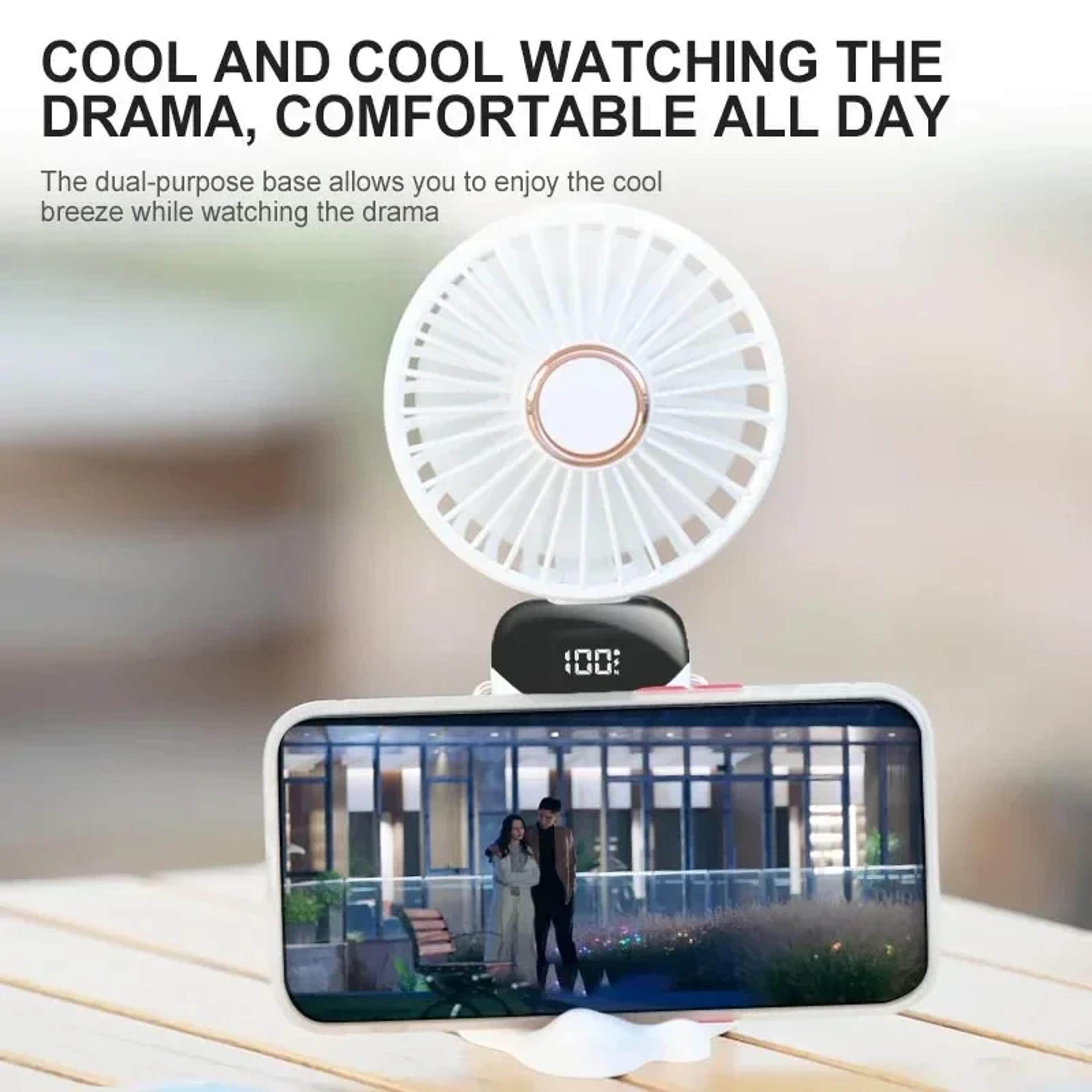 Portable Neck Fan USB Rechargeable Speed Foldable Handheld Cooling Fan With Phone Stand  Display 2