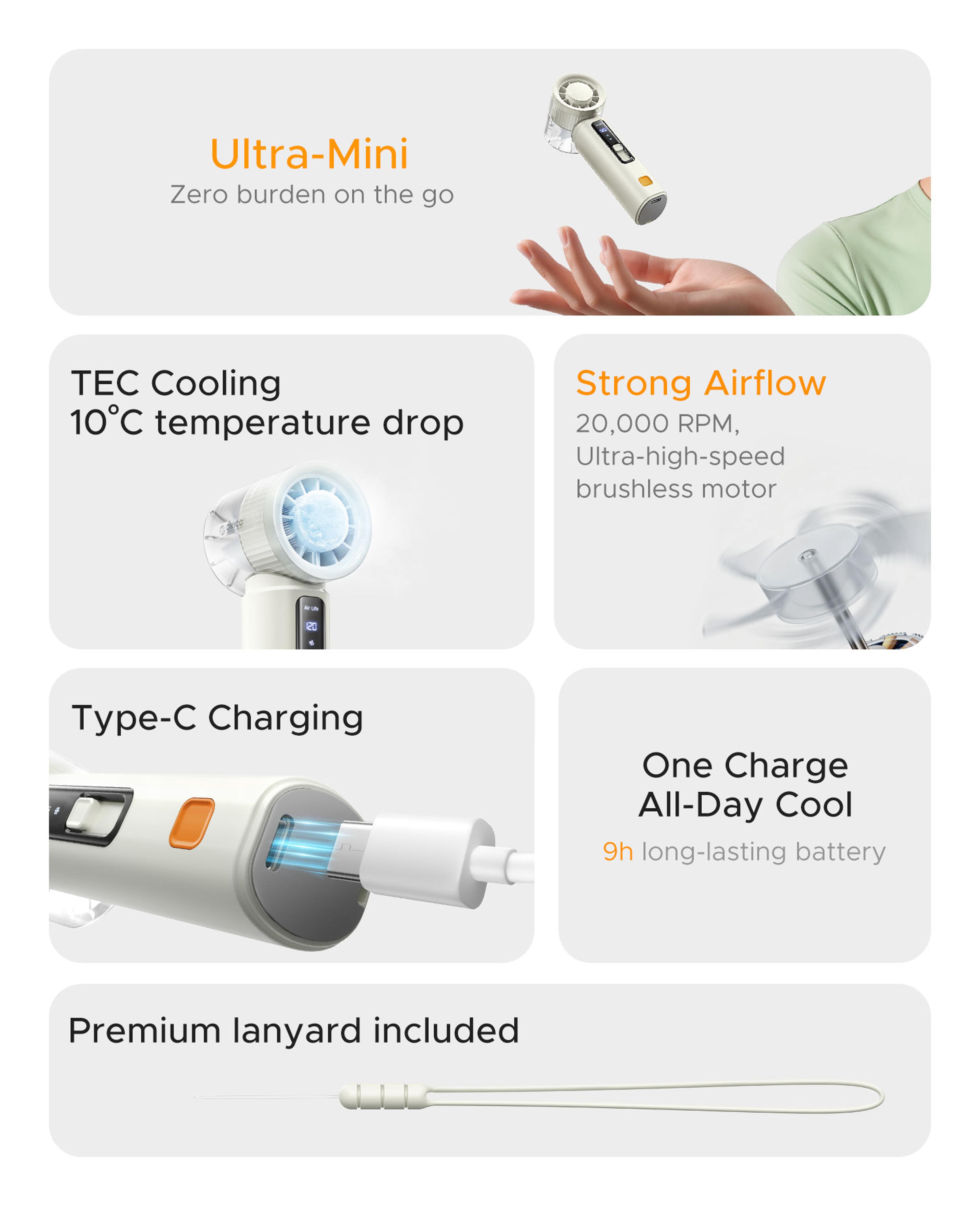 ORICO Portable Handheld Rechargeable Mini Fan Speed USB Cooling Foldable Personal Cooling Fan 1