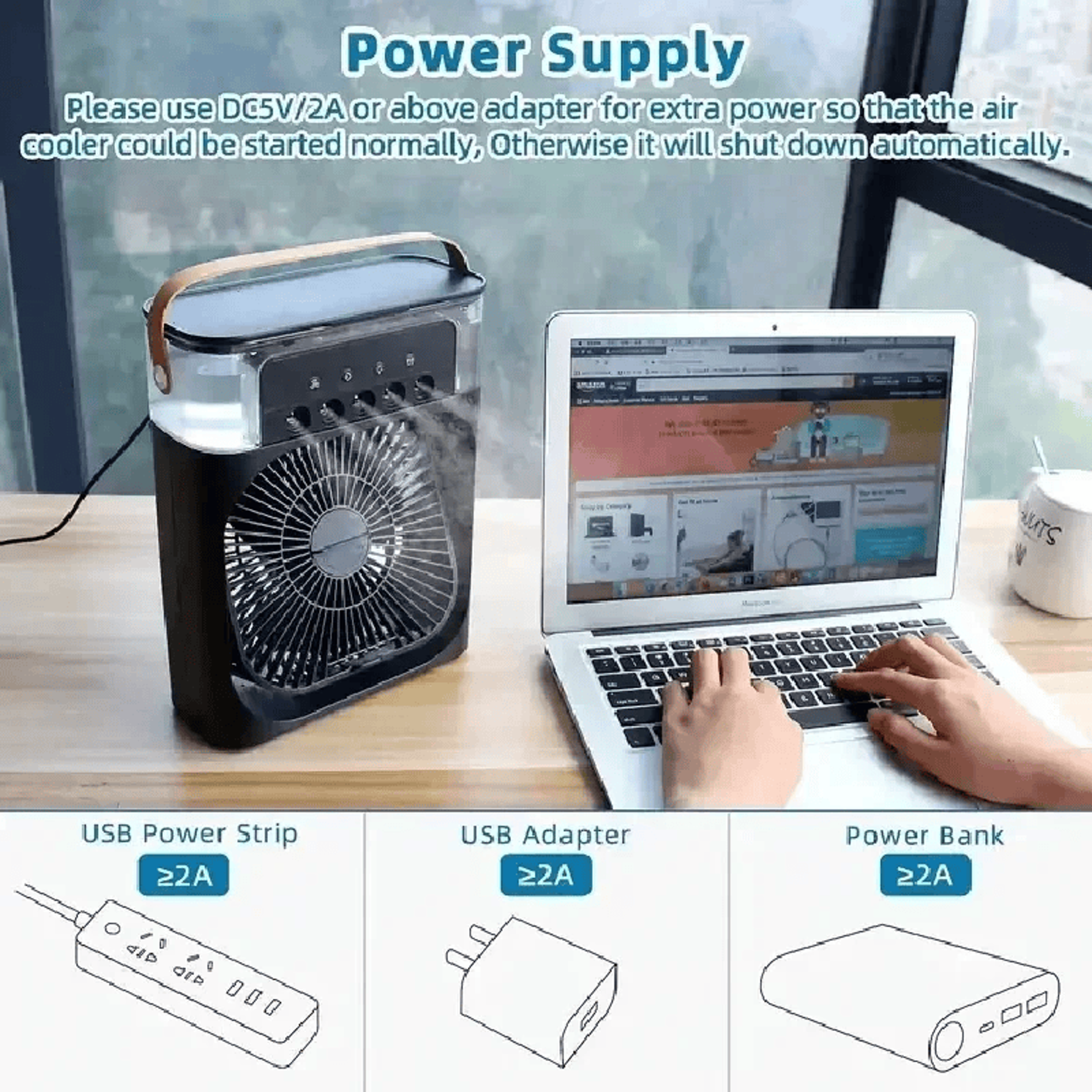 ArcticGlow Portable Air Cooler Humidifier  LED Night Light Fan 4