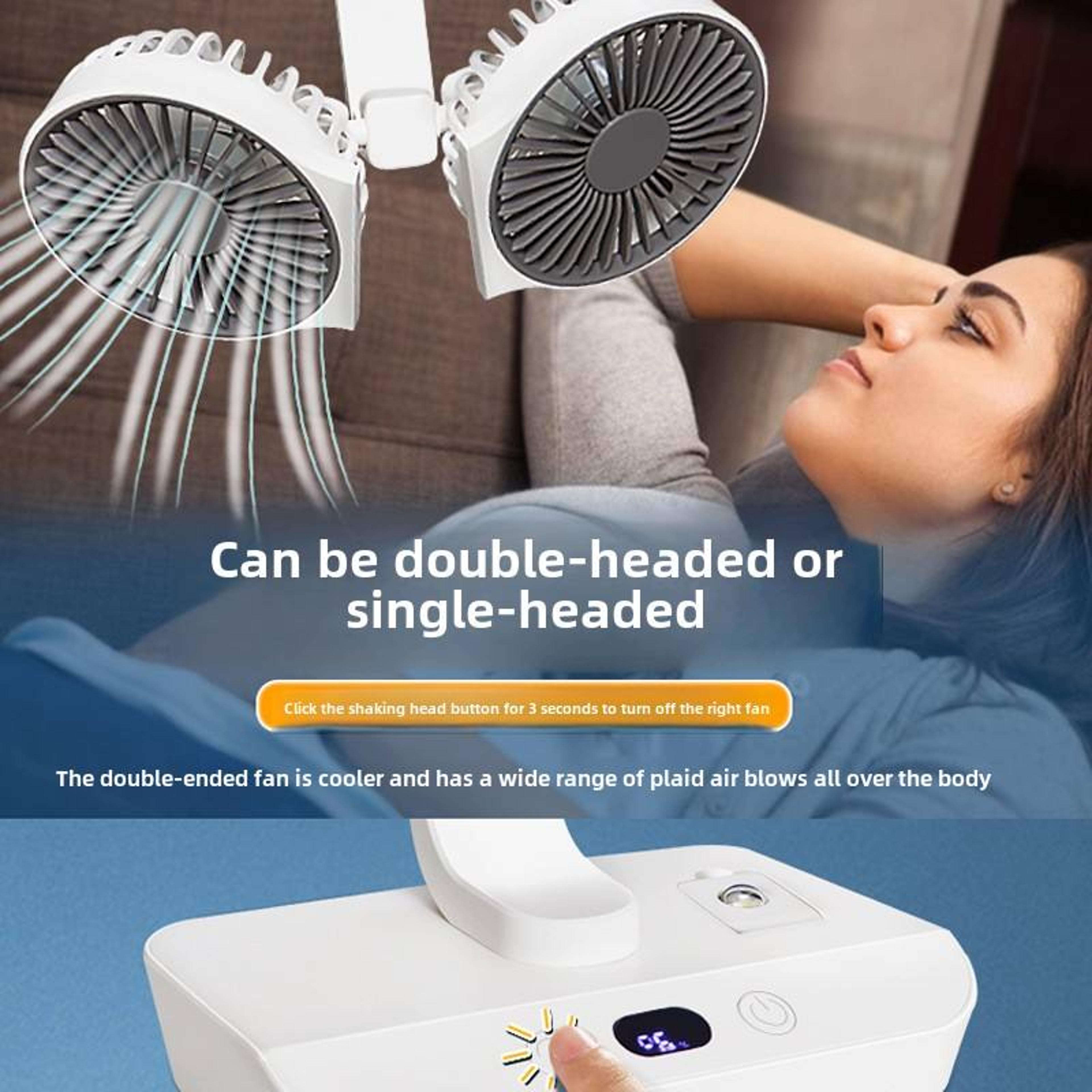 Double Head Desk Fan USB Rechargeable Fan Portable Desktop Fan Speed Cooling 2