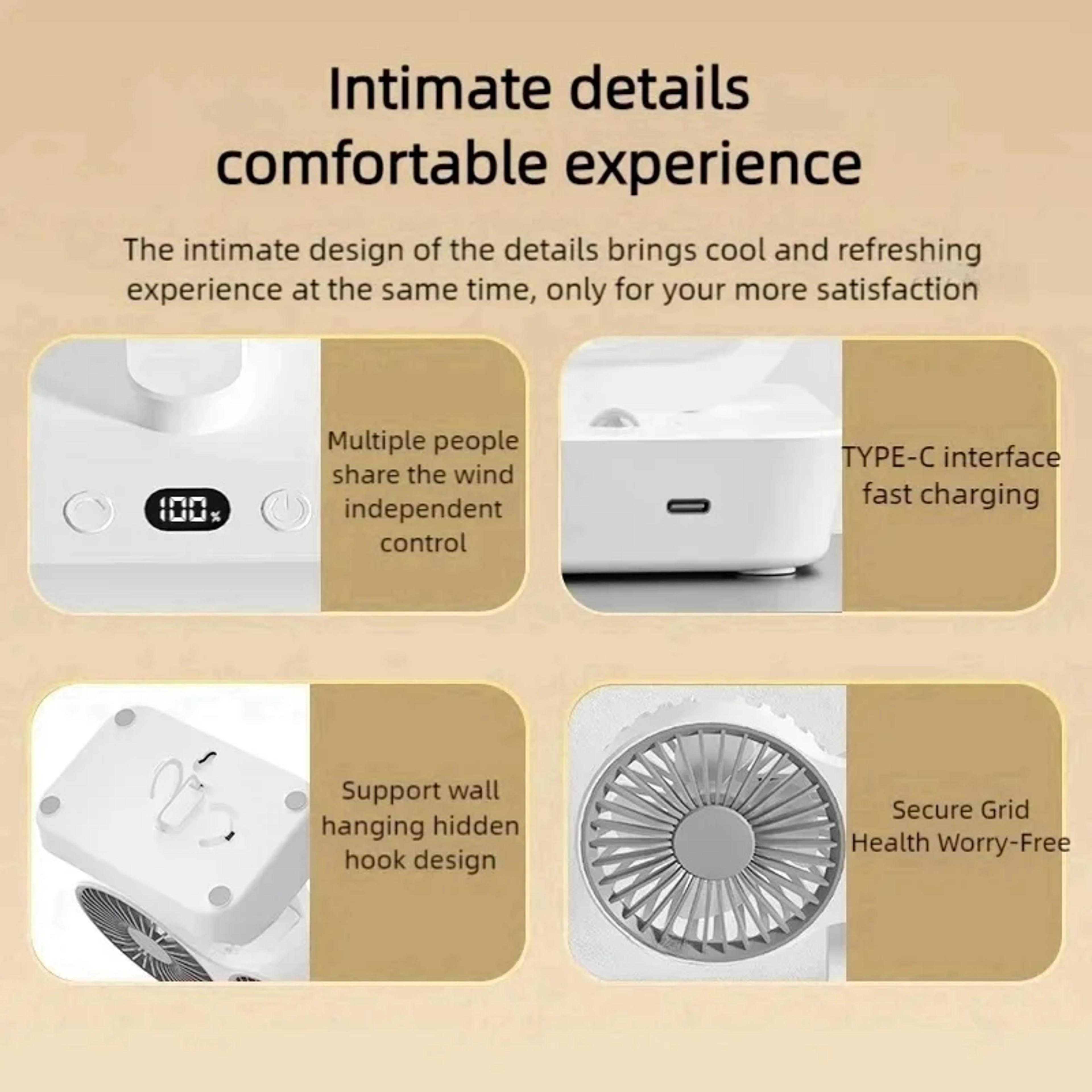 Double Head Desk Fan USB Rechargeable Fan Portable Desktop Fan Speed Cooling 5