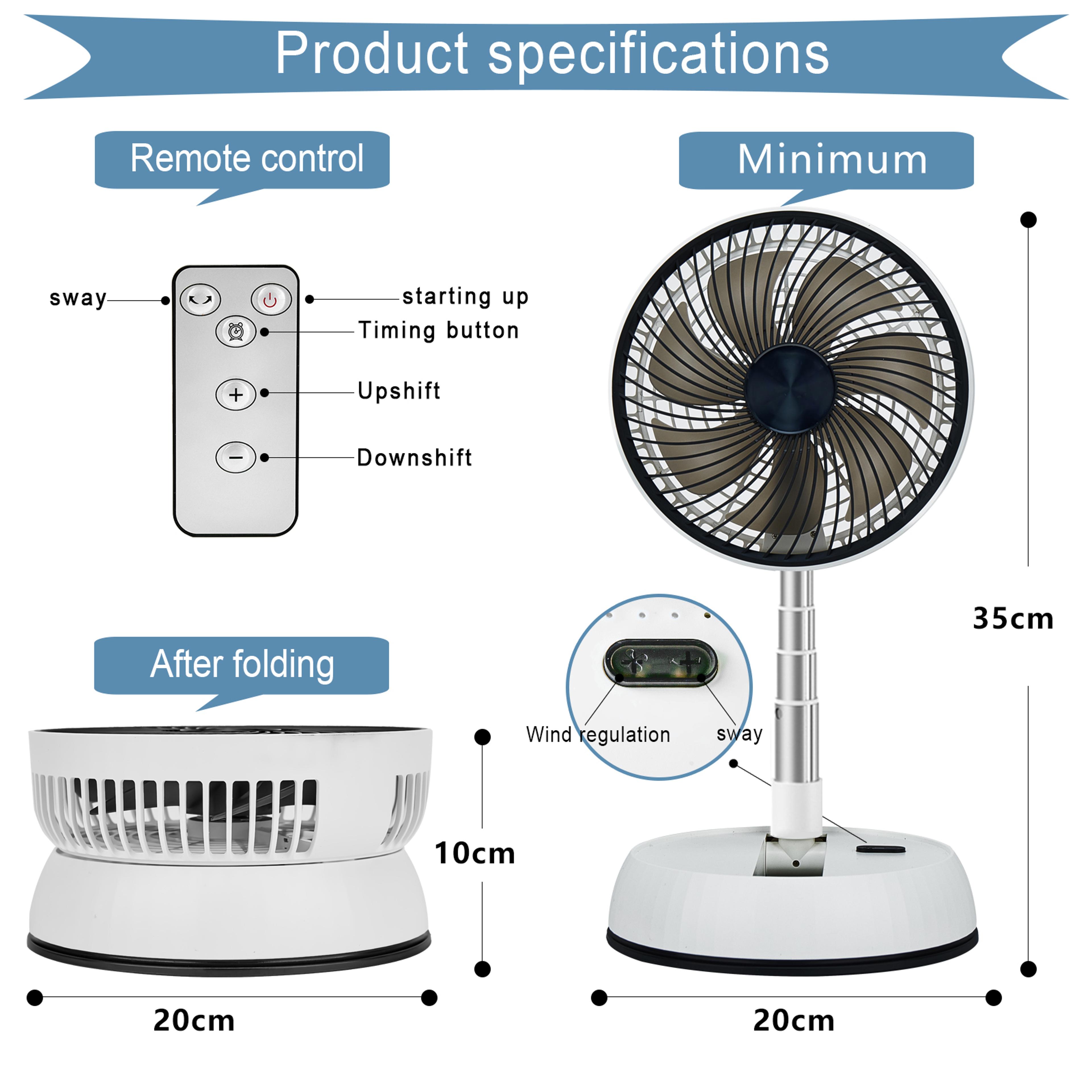 Portable Rechargeable Folding Oscillating Standing Fan With Remote Control Camping Pedestal Fan 5