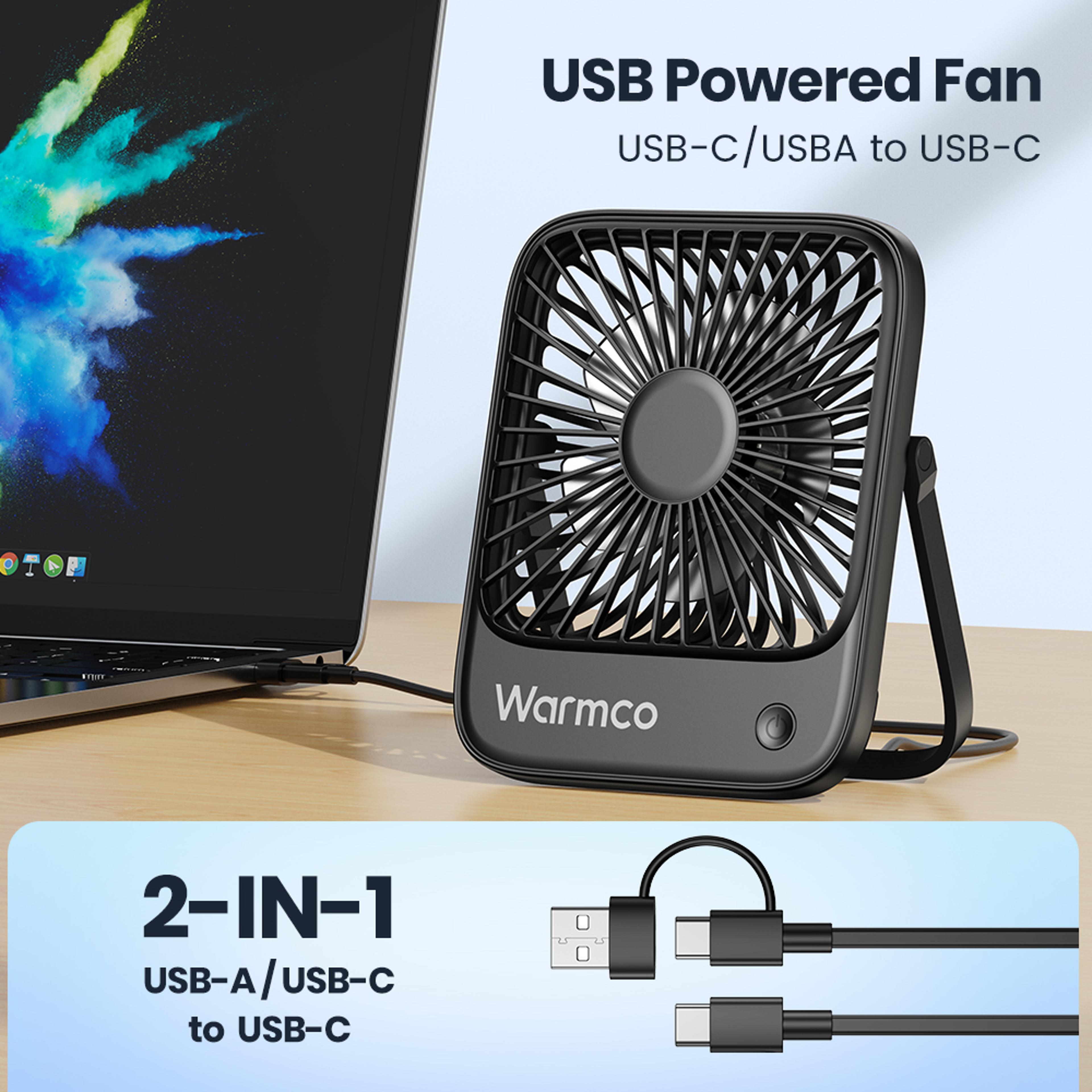 Warmco Mini USB Desk Fan Portable USB C Quiet Desk Cooling Fan Speed Rotation 1