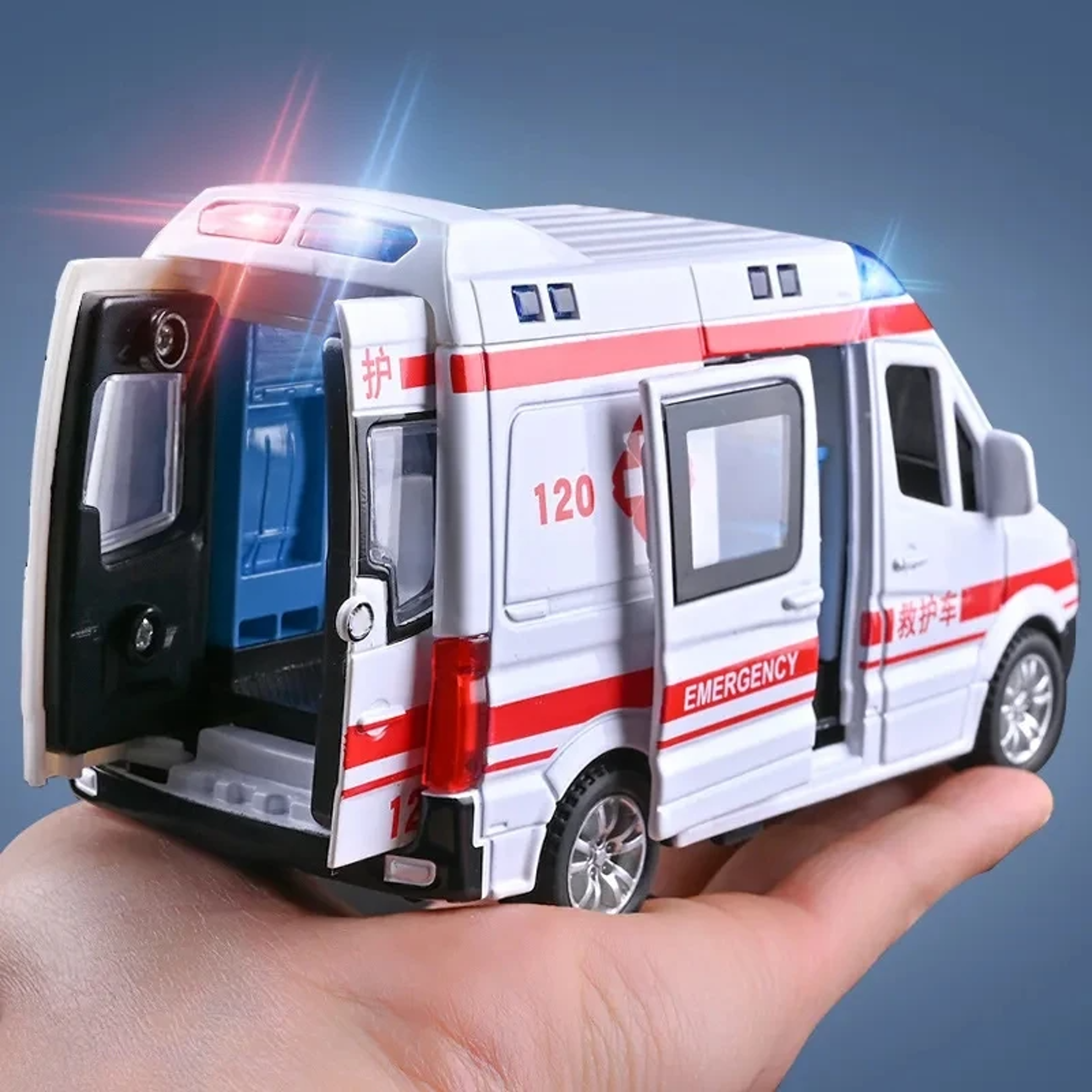 Diecast Model Car Emergency Vehicles Set Sound  Light Ambulance Fire Truck Police Car Toy 0