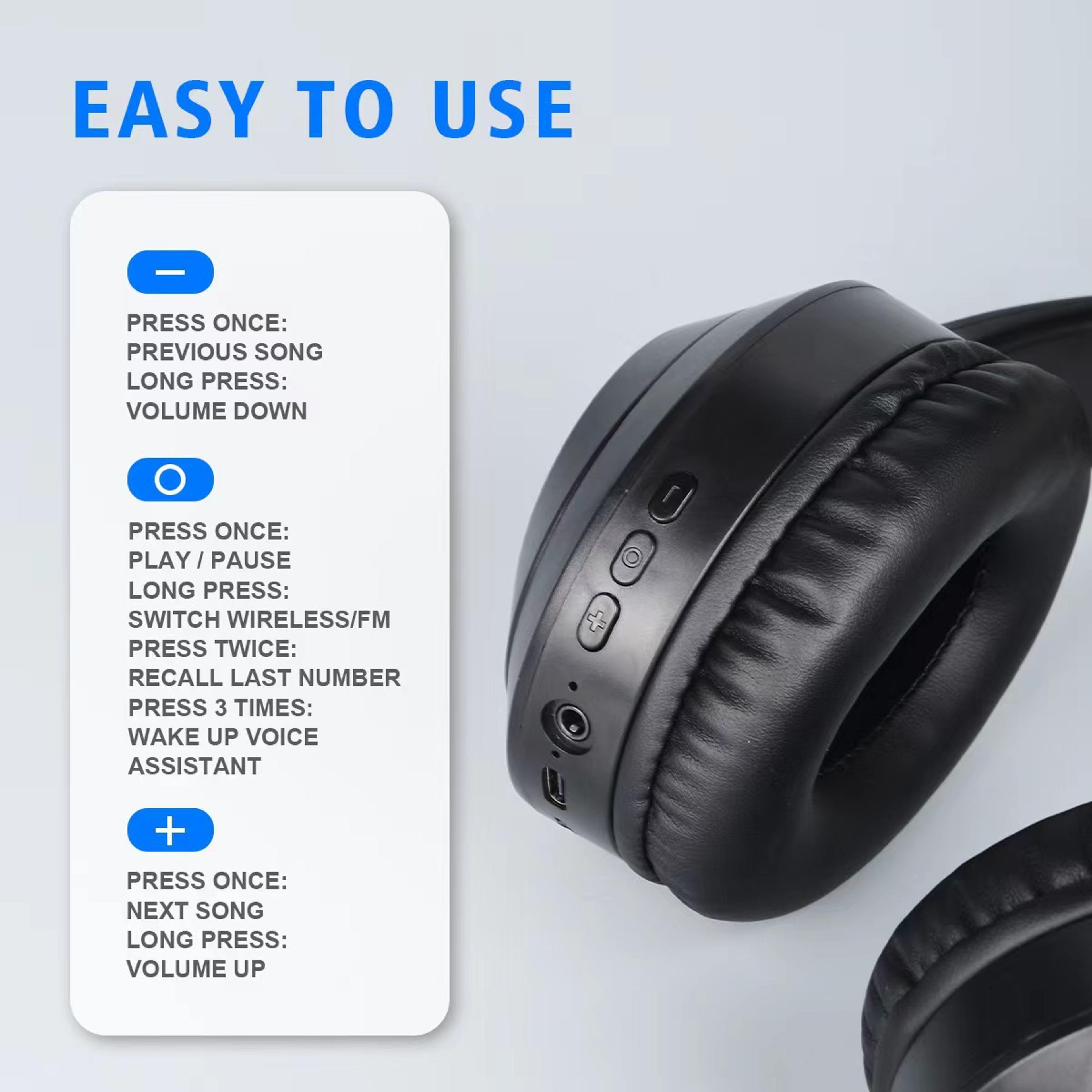 SoundMax Bluetooth Over Ear Headphones With HiFi Stereo AUX  TF Music Player 5