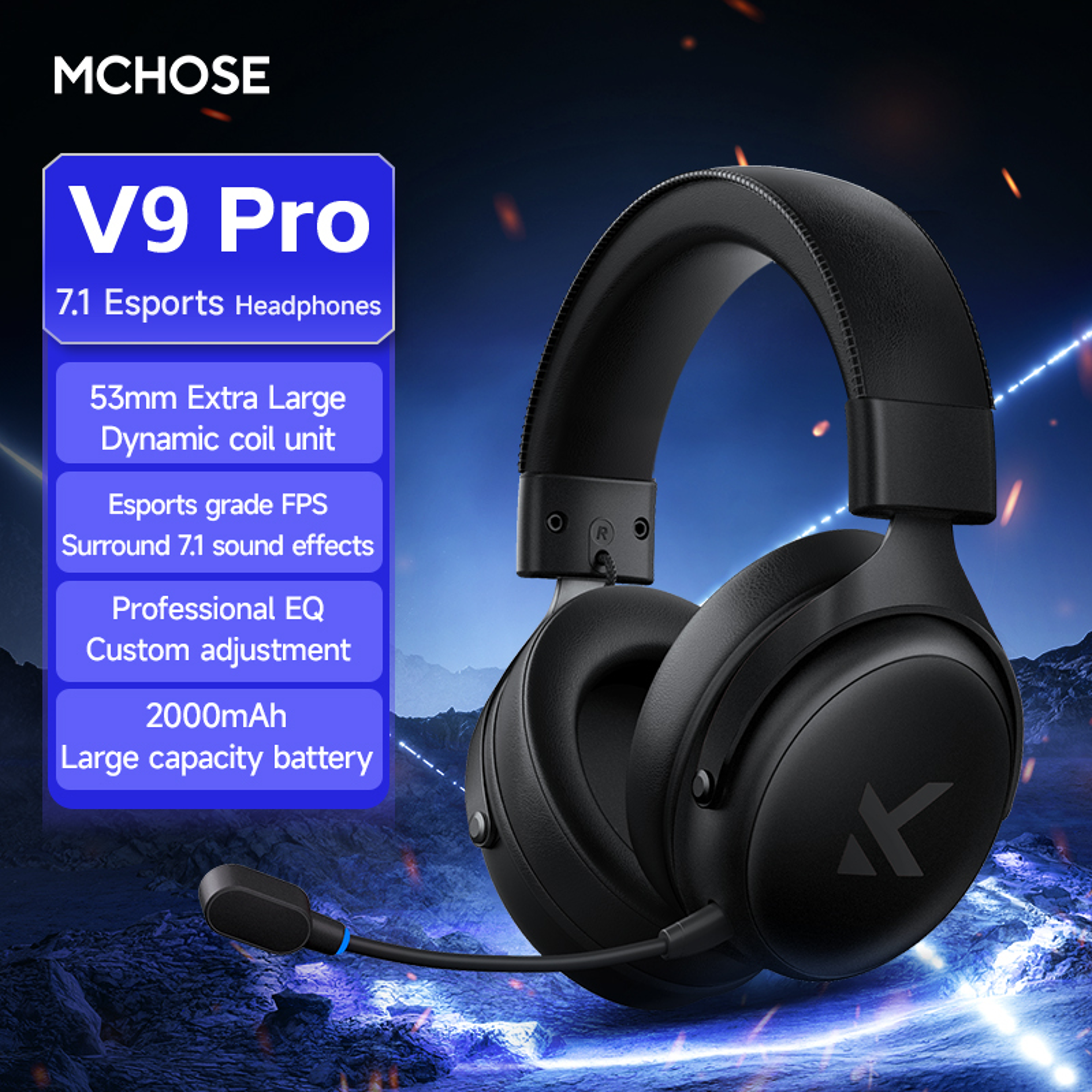 MCHOSE Pro Wireless Gaming Headset With Surround Sound  Noise Canceling Mic 9