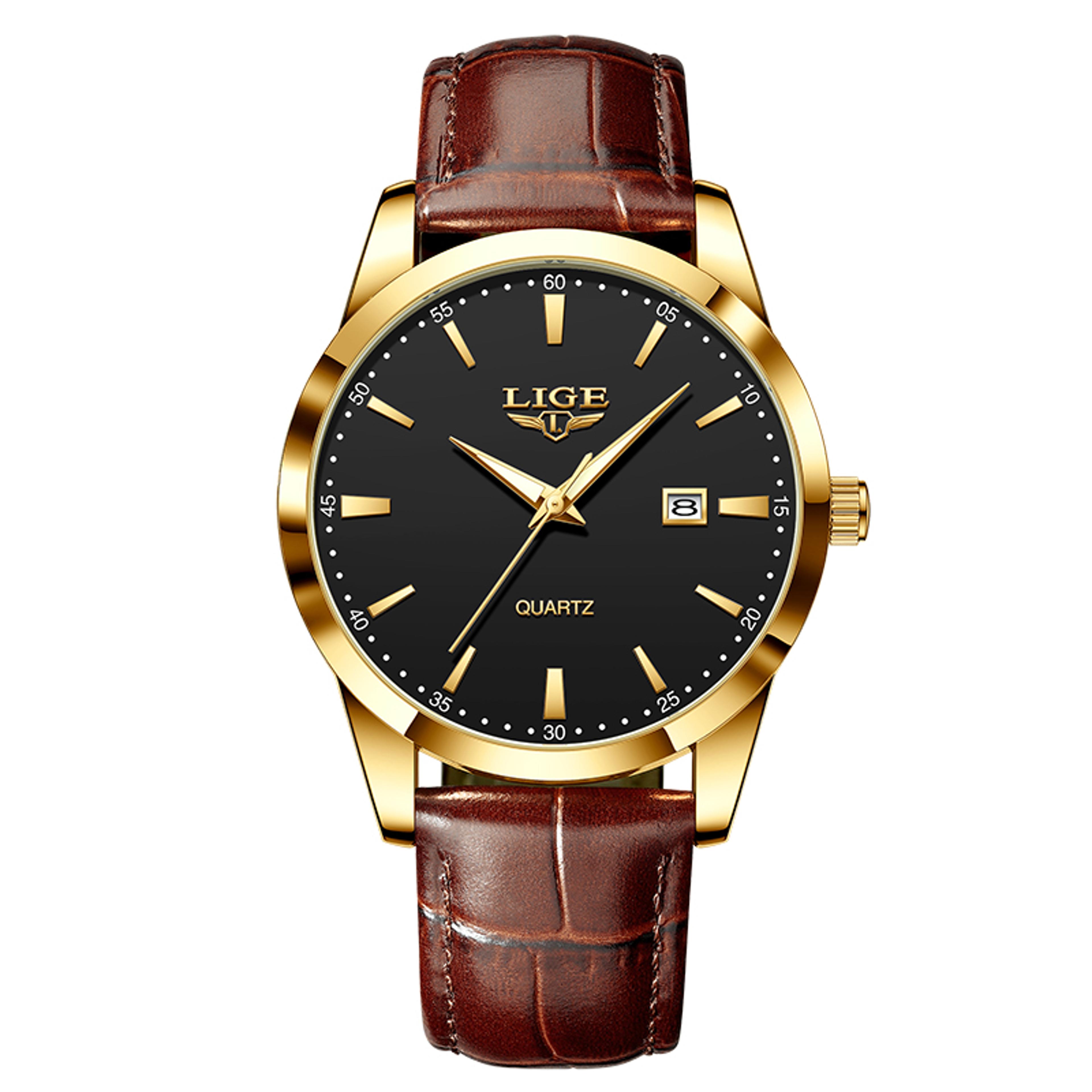 LIGE Tactical Chronograph Leather Watch For Men Waterproof Quartz Sports Timepiece 5
