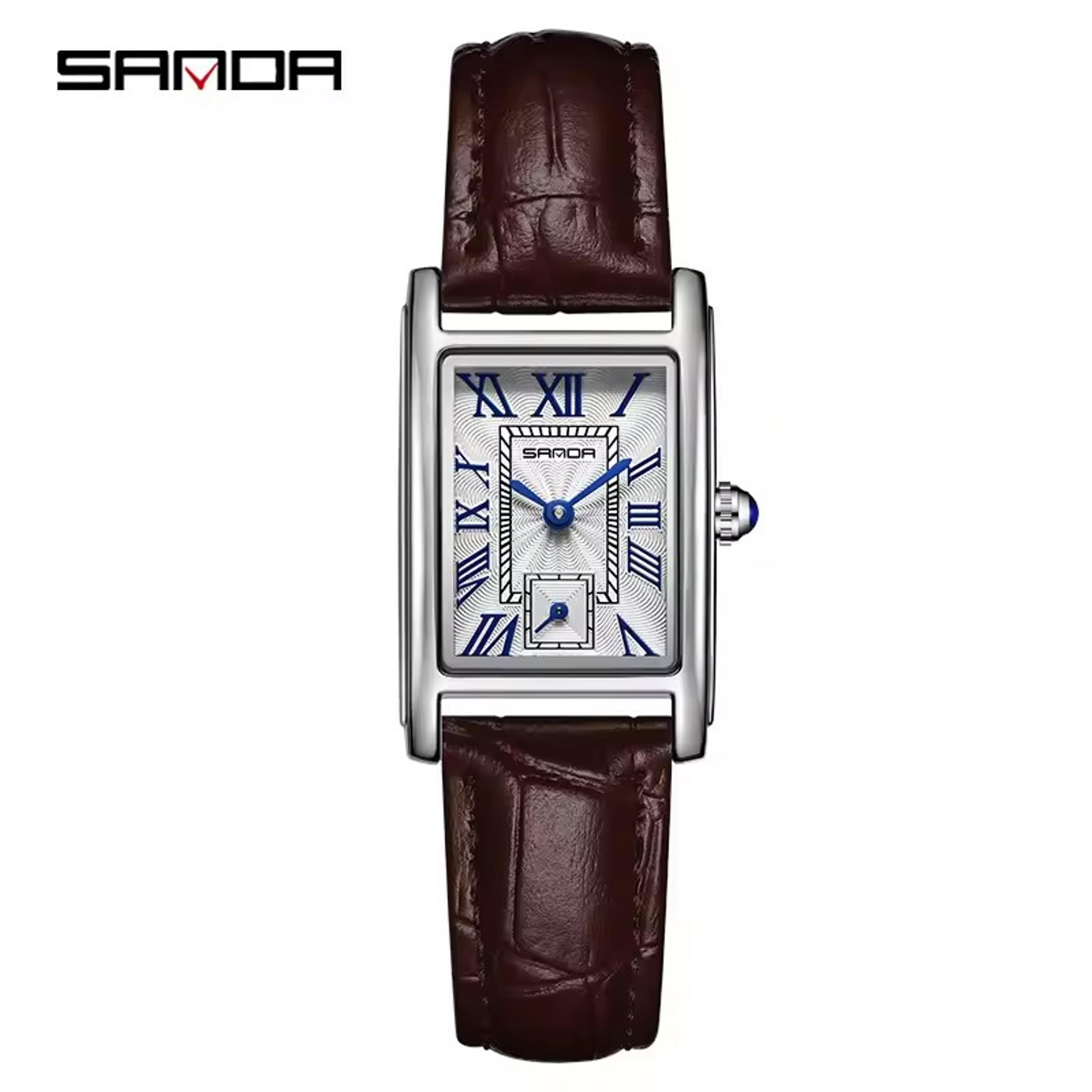 SANDA Elegance Rectangular Quartz Watch For Women Waterproof Leather Dress Watch 5