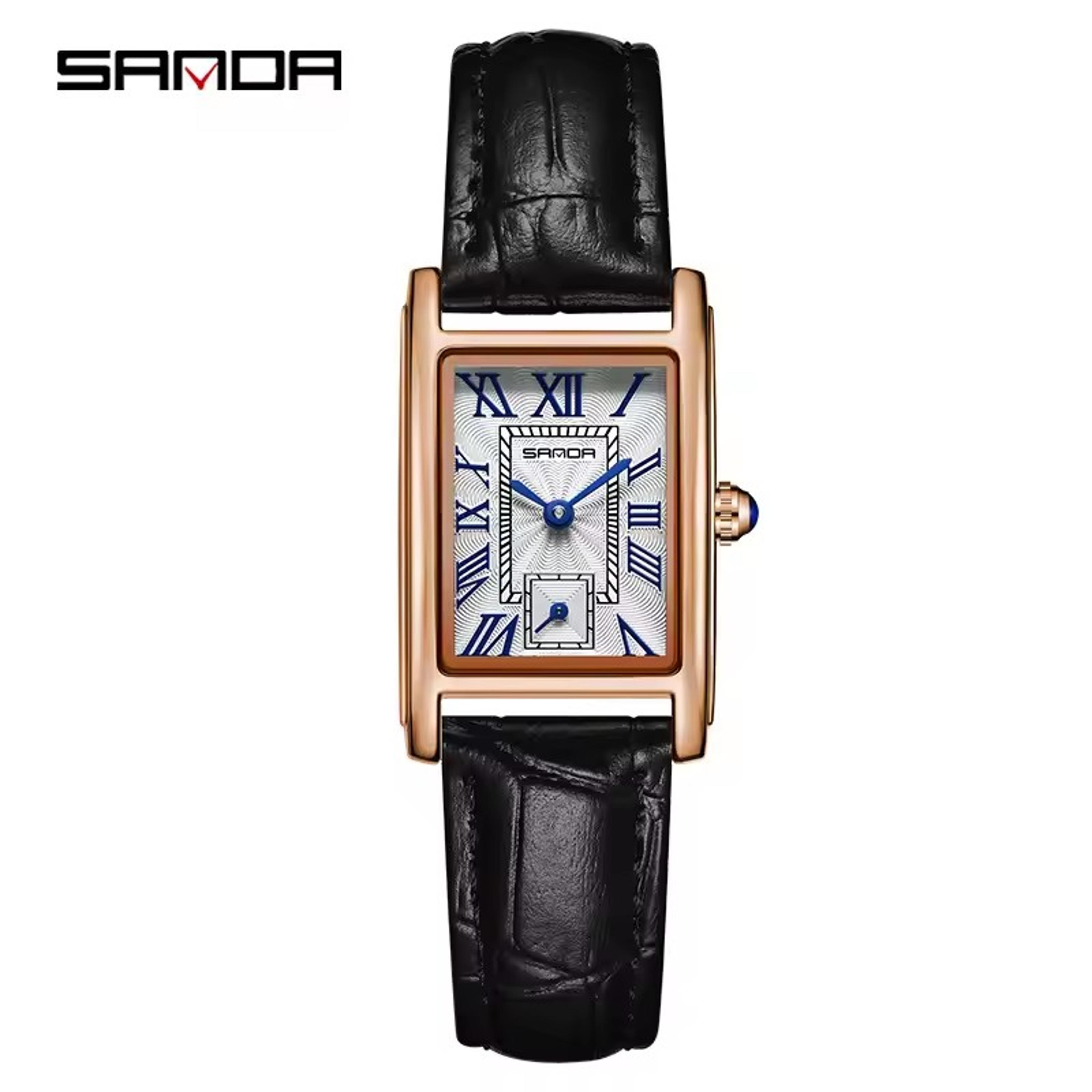 SANDA Elegance Rectangular Quartz Watch For Women Waterproof Leather Dress Watch 4