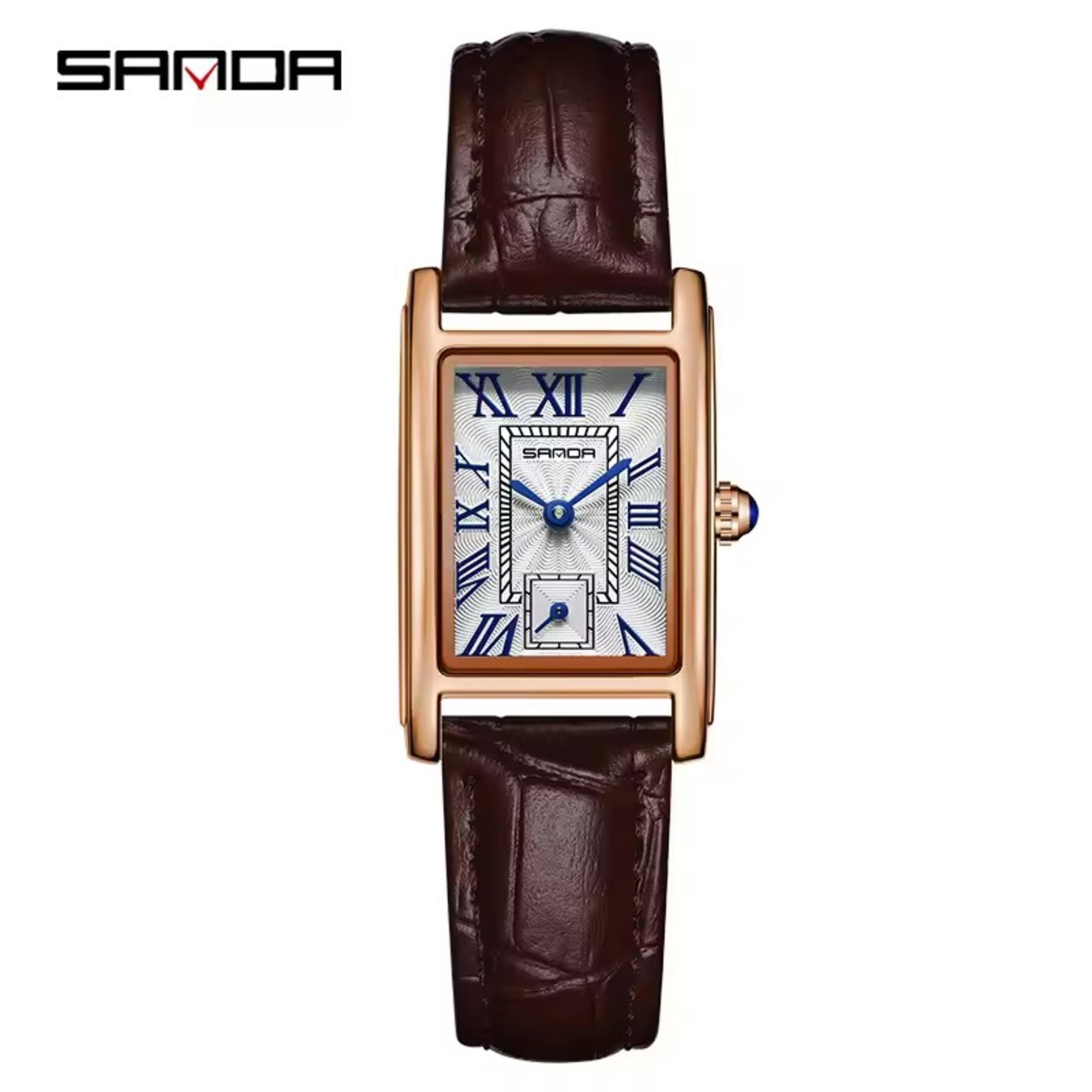 SANDA Elegance Rectangular Quartz Watch For Women Waterproof Leather Dress Watch 6