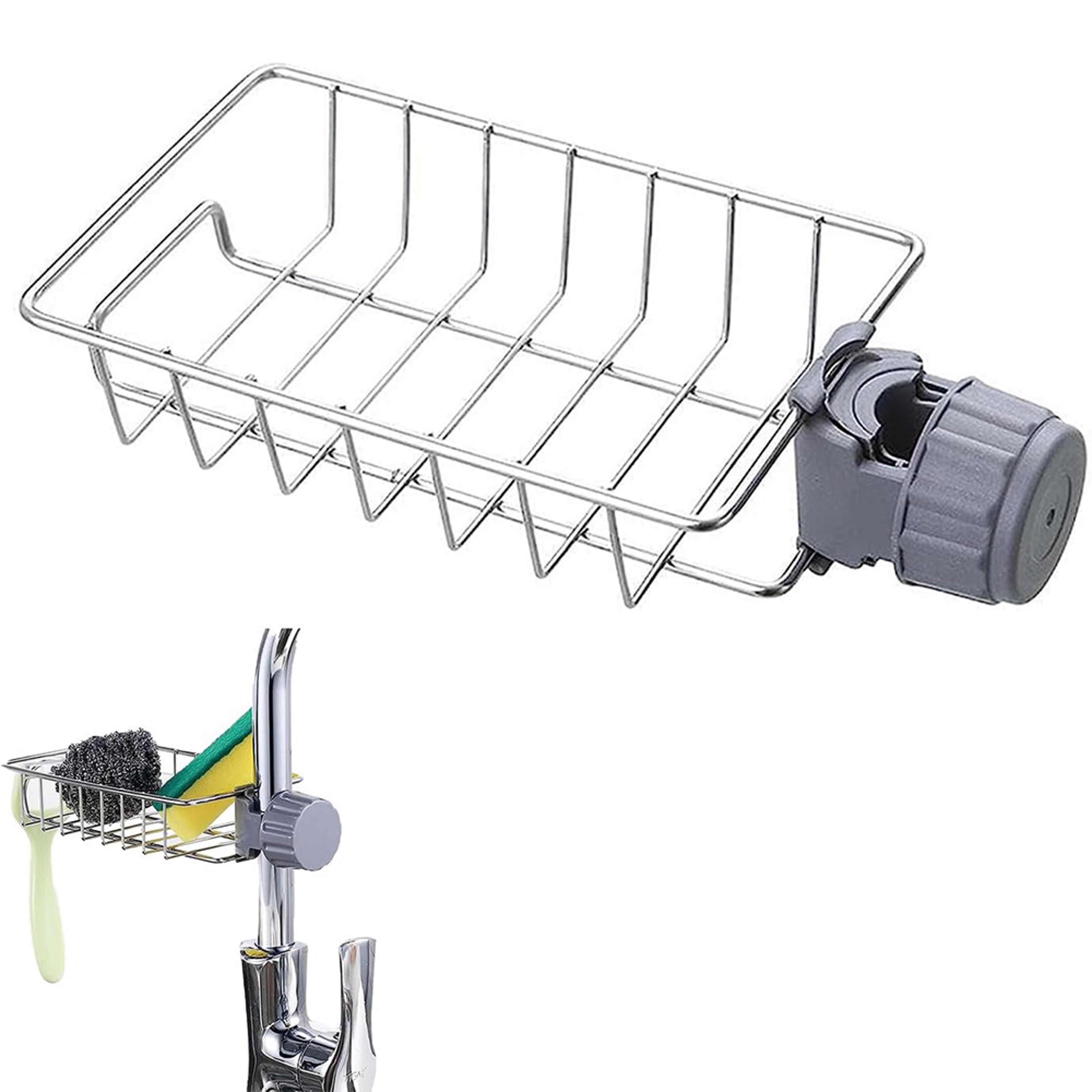 flexible kitchen sink sponge holder faucet organizer with soap drain rack & towel storage