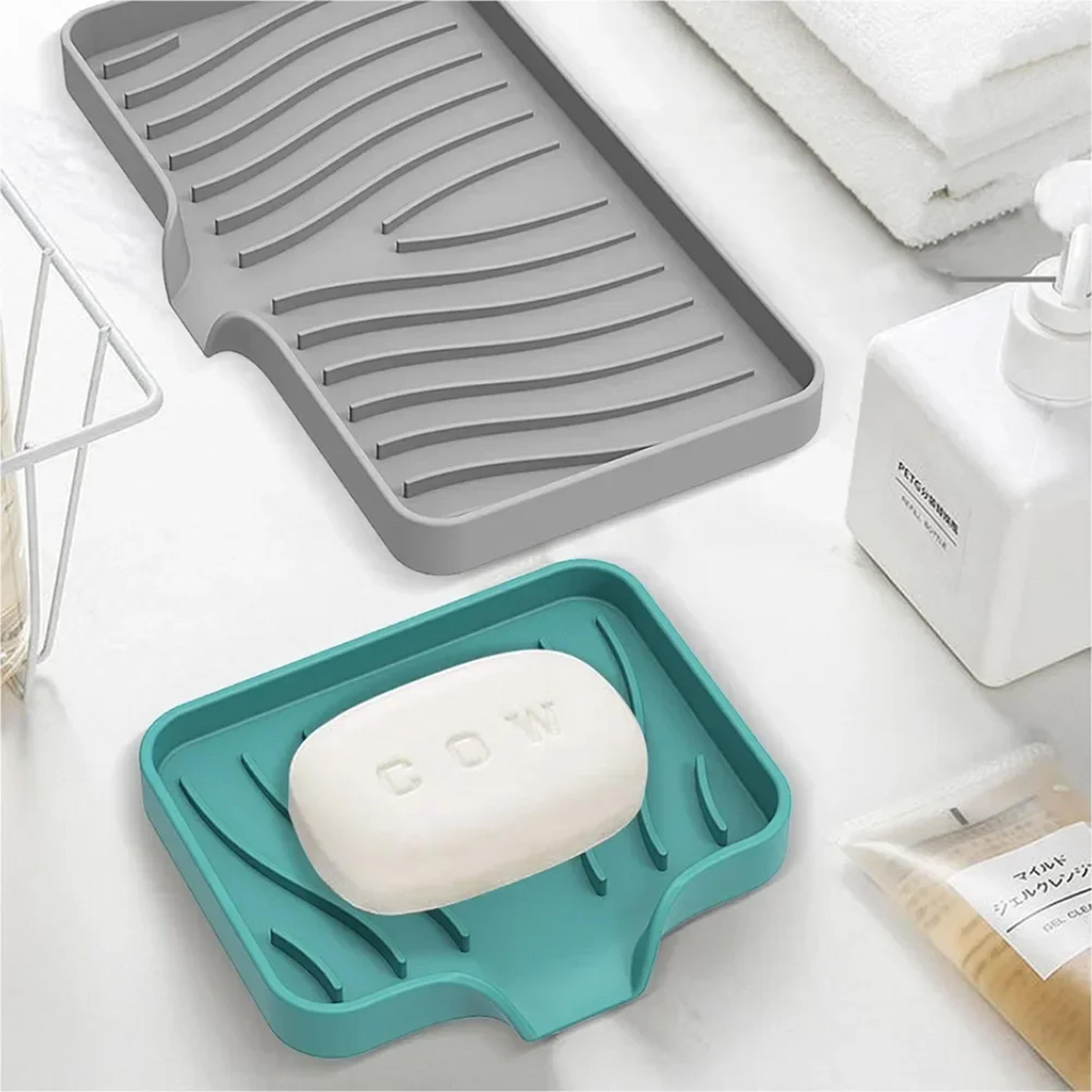 Silicone Soap Dish With Drain Tray Anti Slip Sink Soap Tray For Kitchen  Bathroom 1