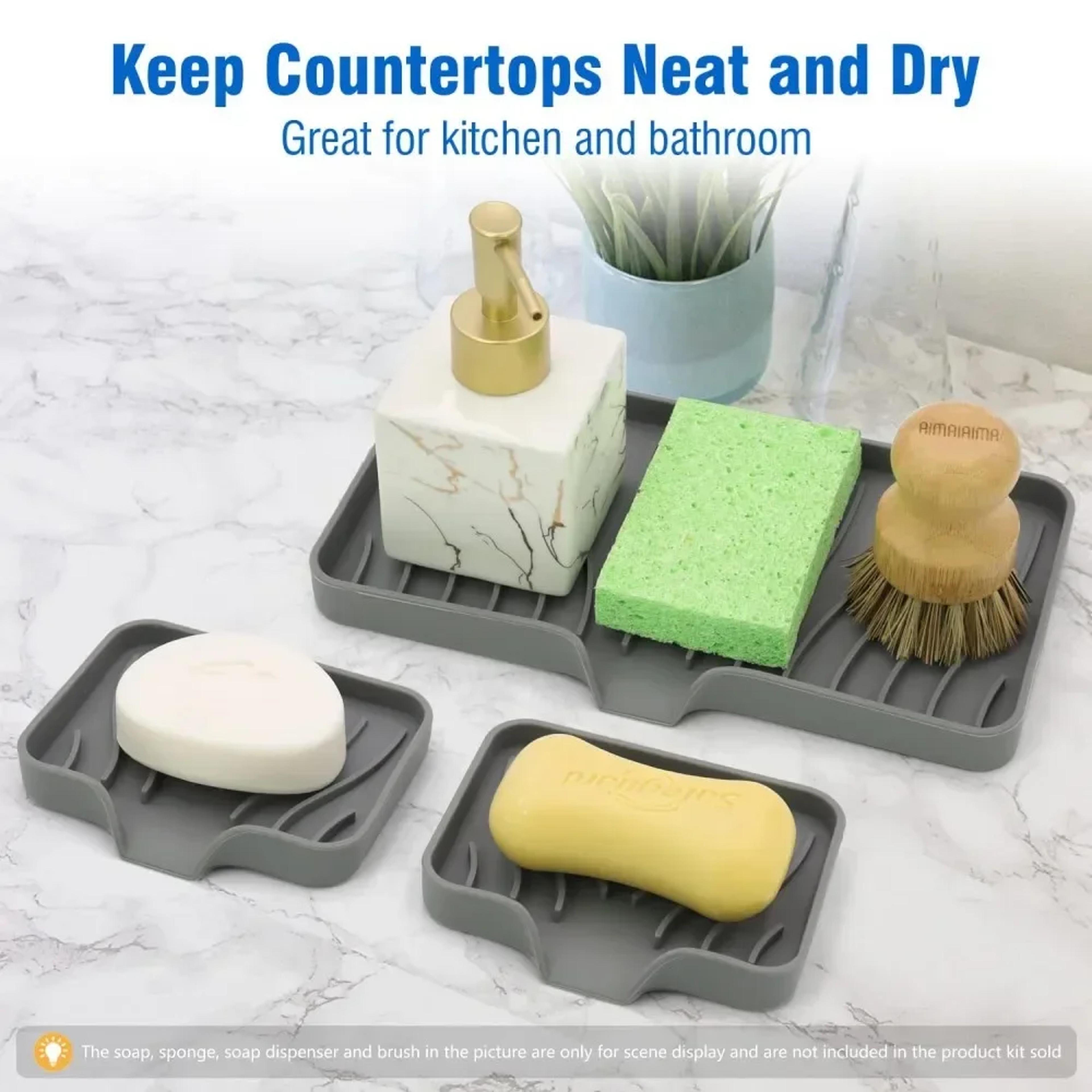 Silicone Soap Dish With Drain Tray Anti Slip Sink Soap Tray For Kitchen  Bathroom 3