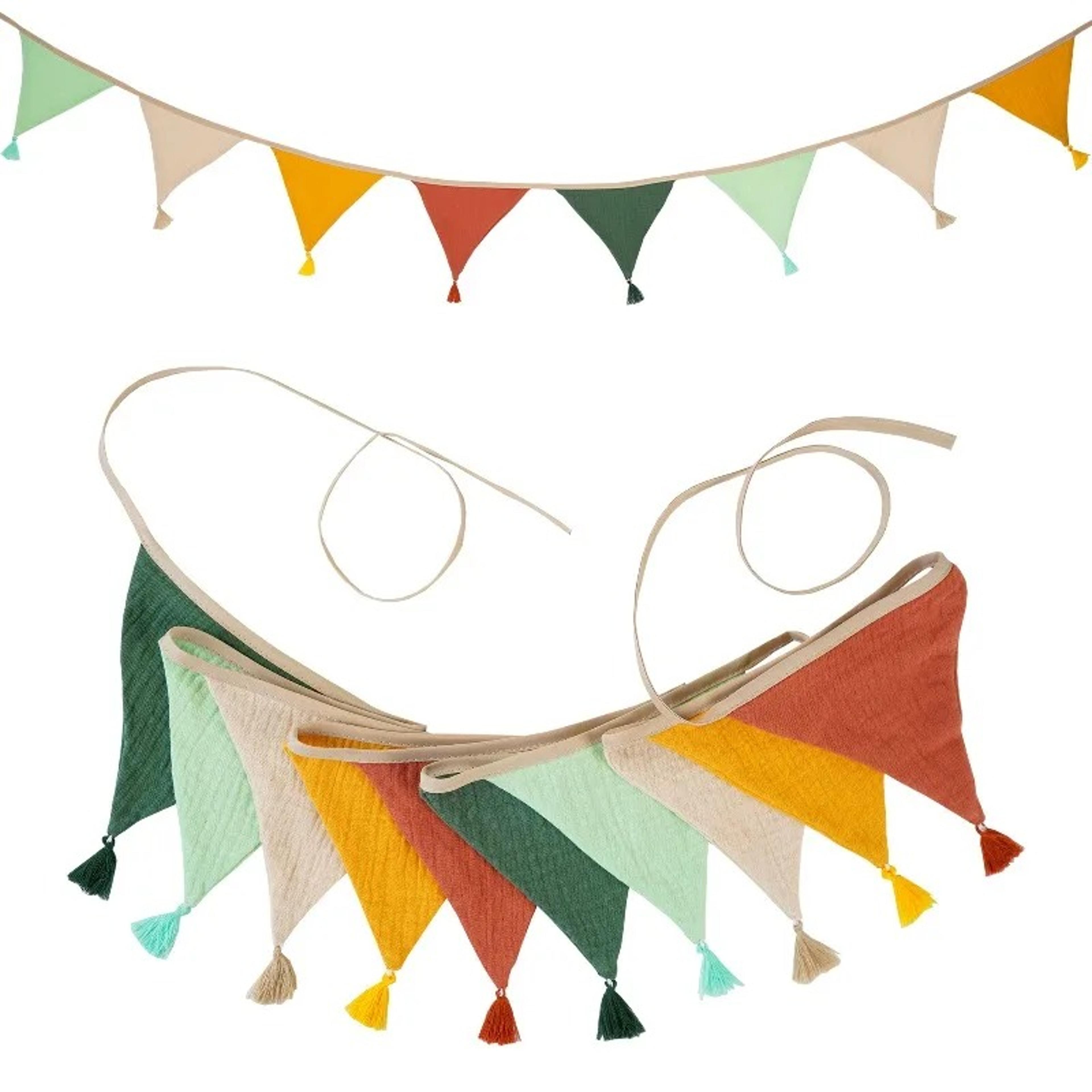Double Layer Fabric Bunting Banner With Cotton Tassels For Birthday Party Nursery  Home Decor 0
