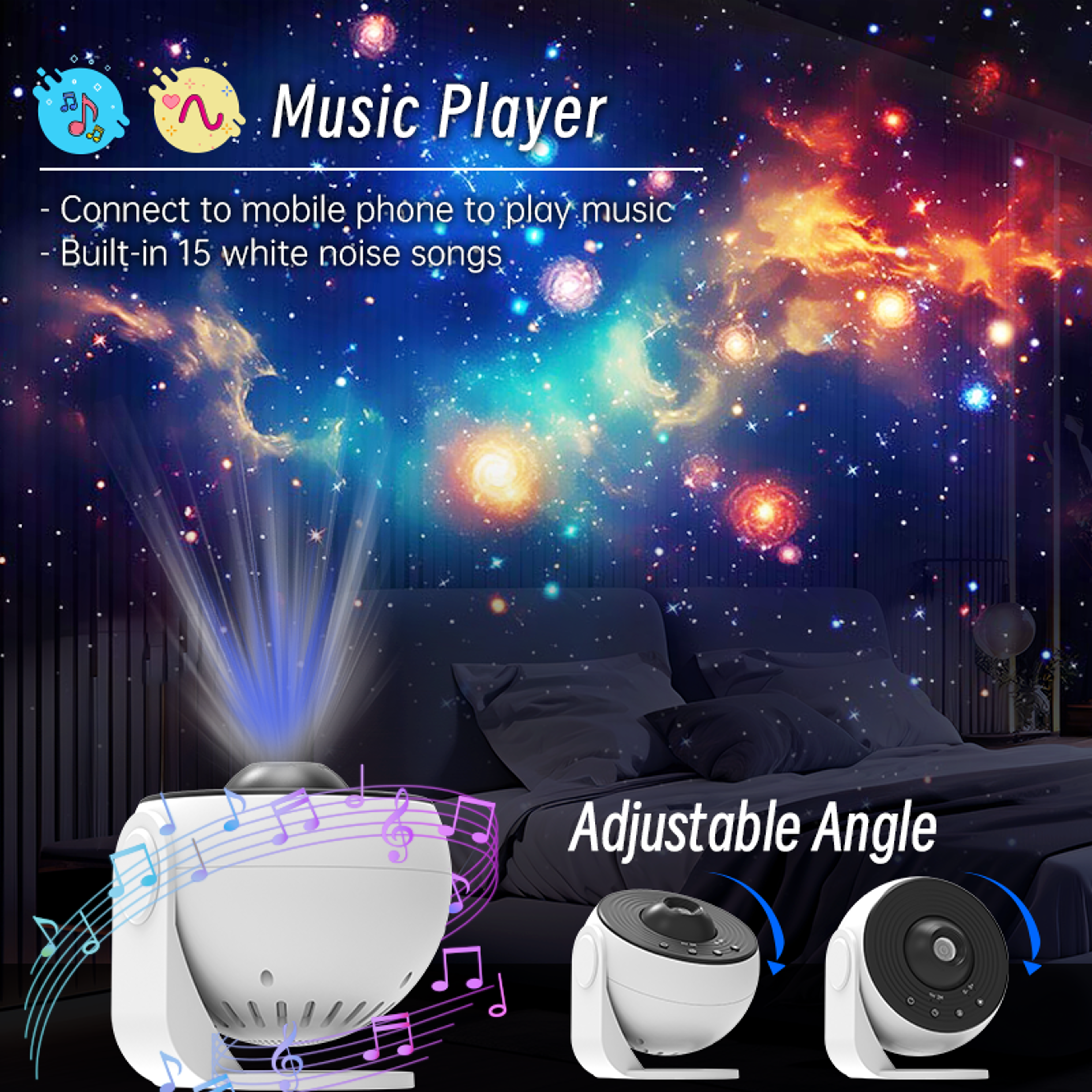 HD Galaxy Projector Bluetooth Planetarium Projector With Remote  Star Night Light 3