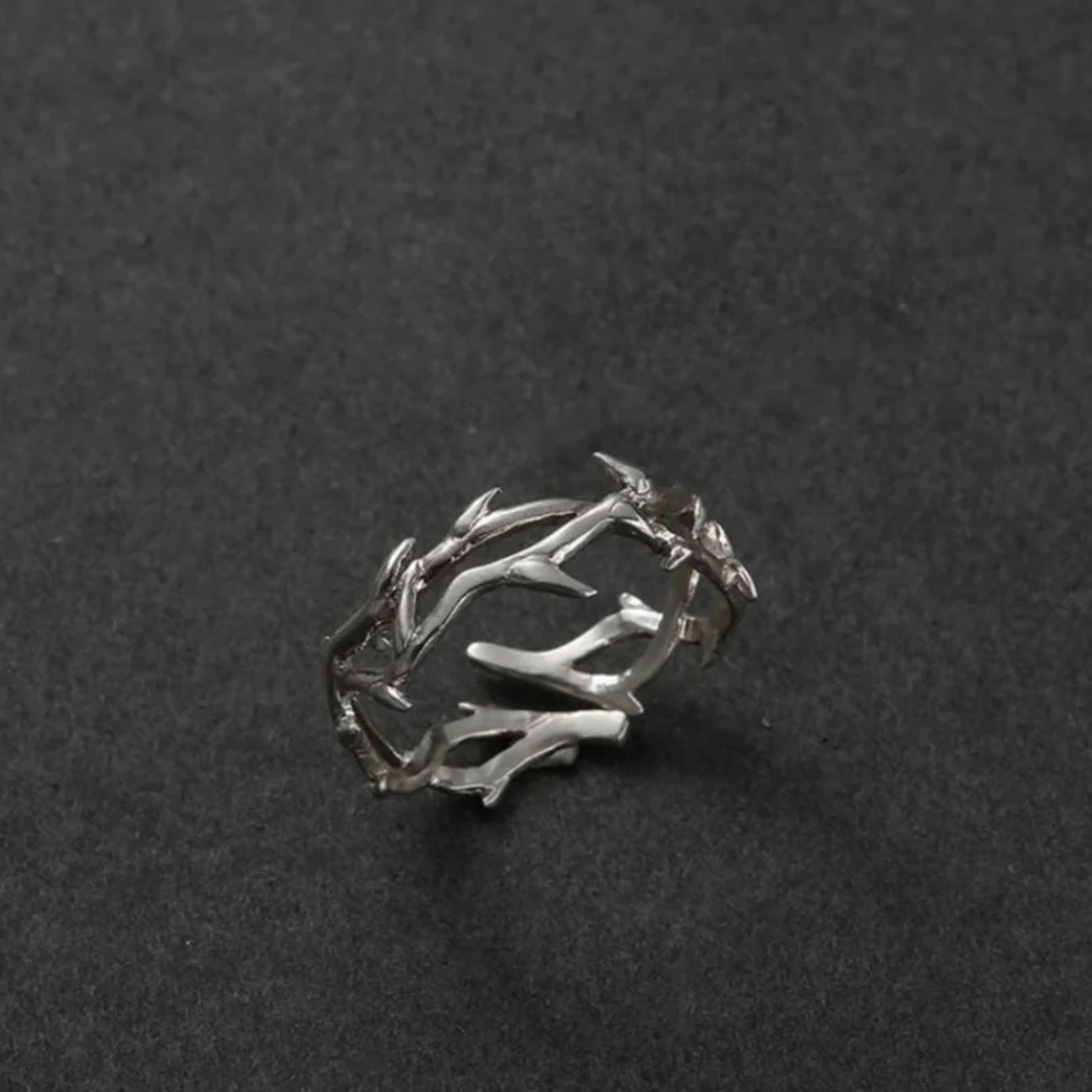 Goth Rose Thorn Stainless Steel Ring Adjustable Couple Ring For Men  Women 6