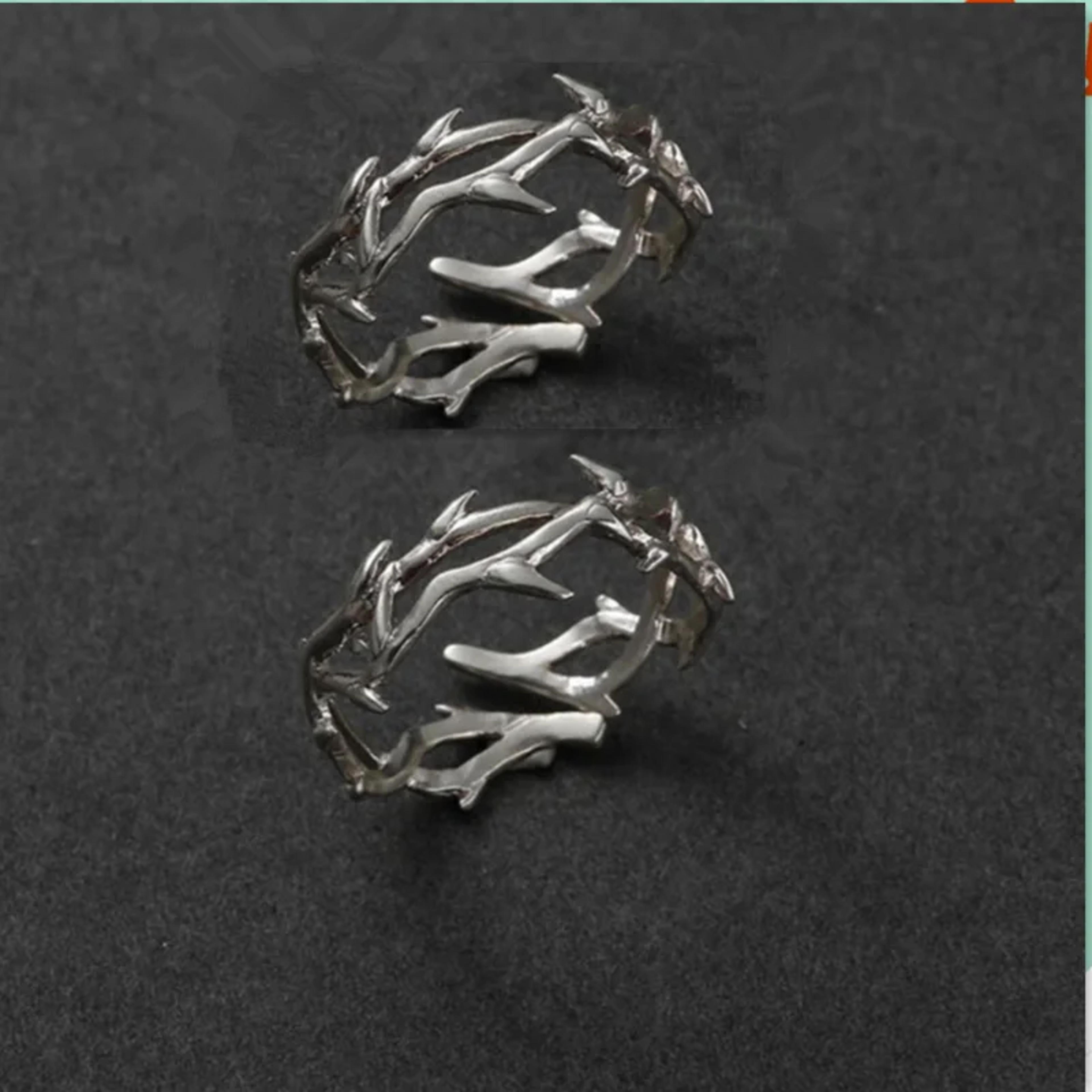 Goth Rose Thorn Stainless Steel Ring Adjustable Couple Ring For Men  Women 4