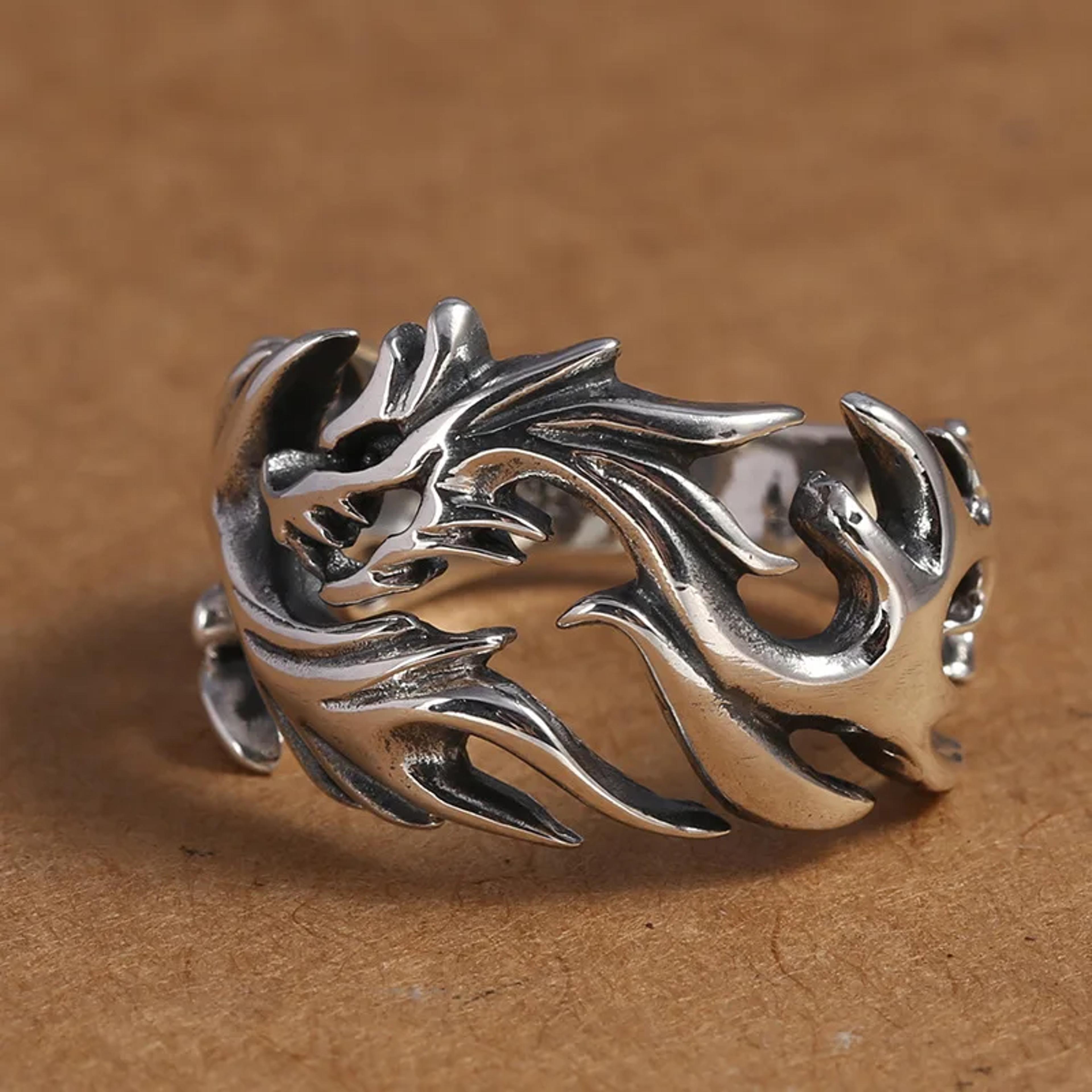 Goth Rose Thorn Stainless Steel Ring Adjustable Couple Ring For Men  Women 9