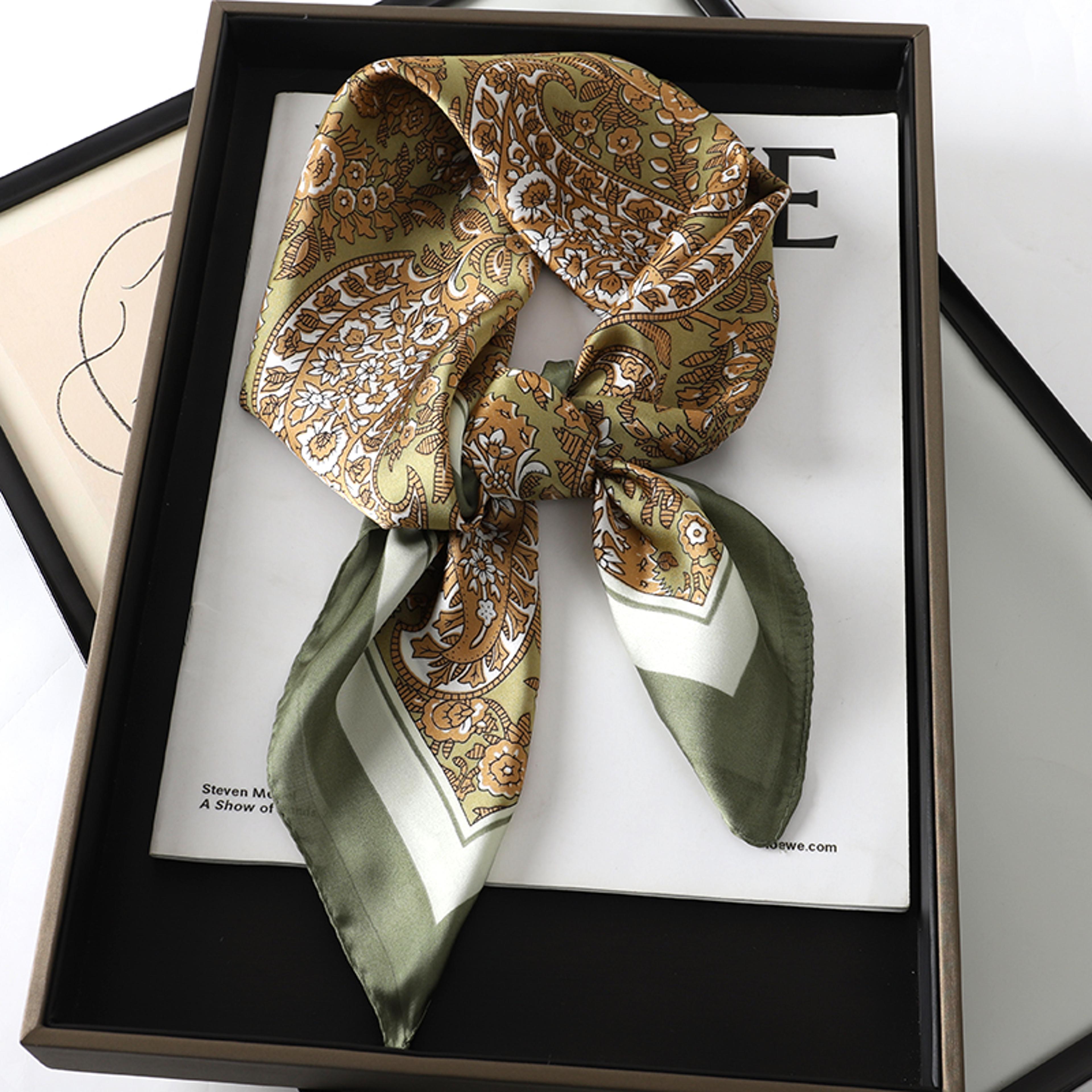 Luxury Silk Square Scarf For Women Floral Hair Scarf Neck Wrap Bandana 10
