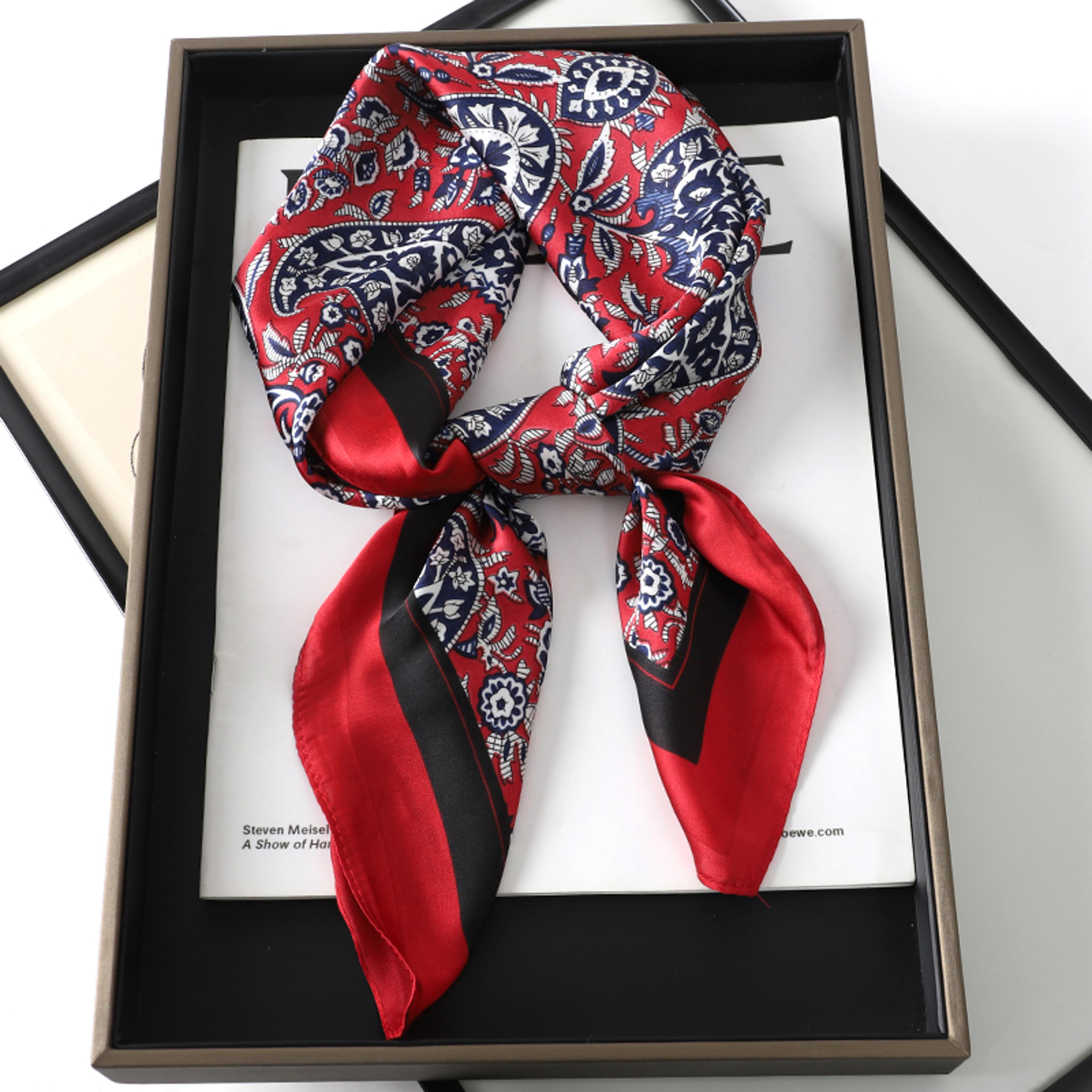 Luxury Silk Square Scarf For Women Floral Hair Scarf Neck Wrap Bandana 11