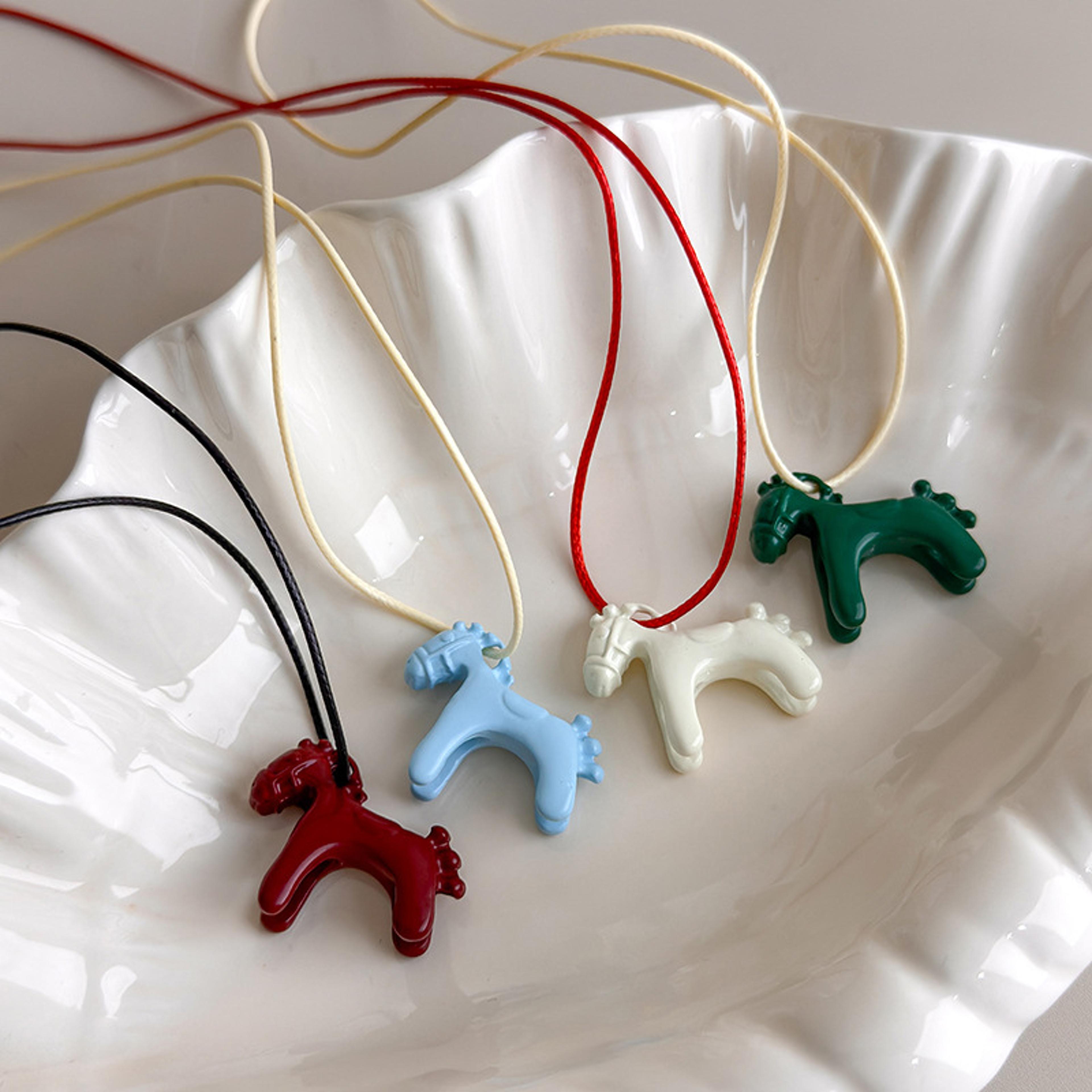 Colorful Horse Pendant Necklace Adjustable Long Sweater Chain For Women 1