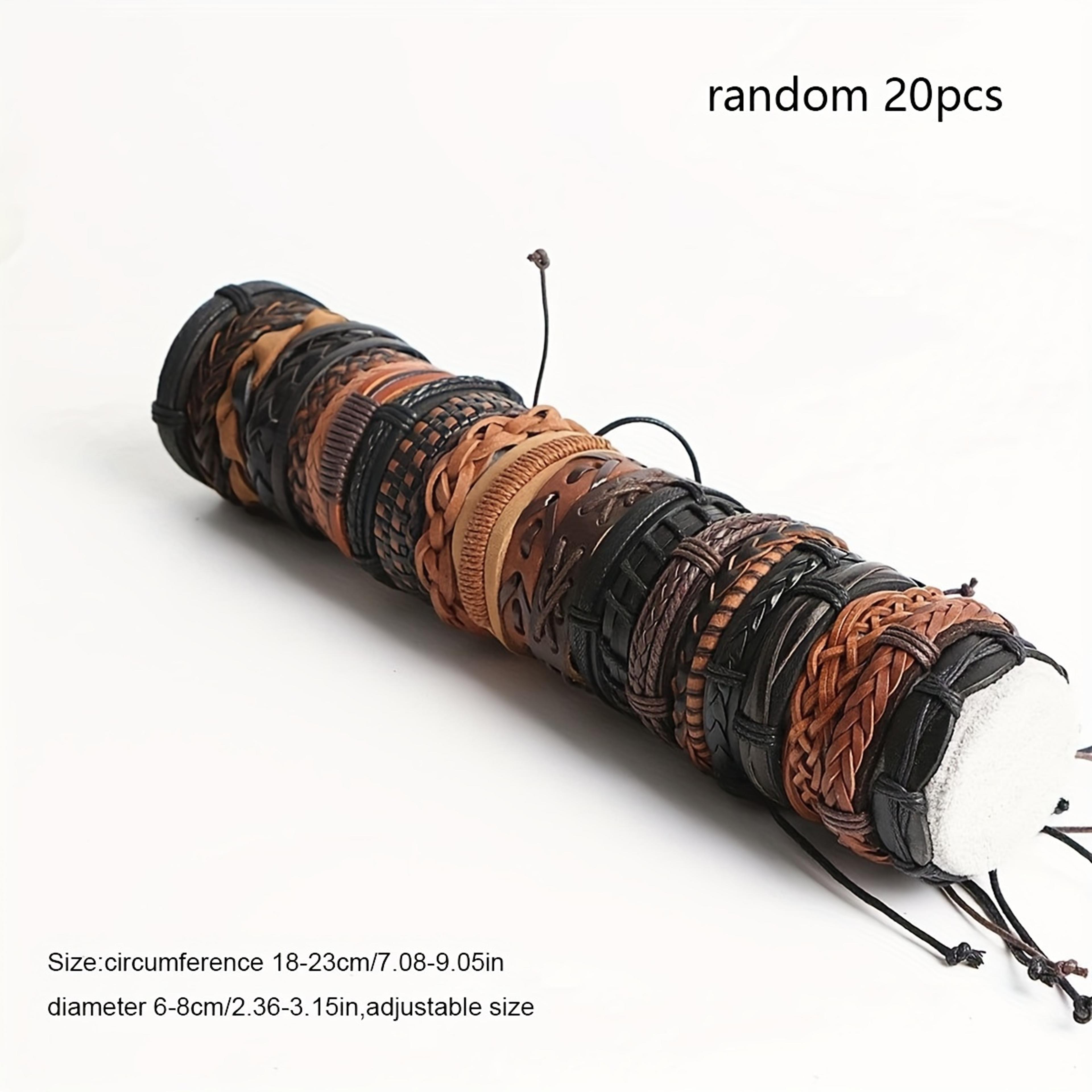 Handmade Braided Leather Bracelet Wrap Bracelet Set With Wood Beads For Men  Women 1