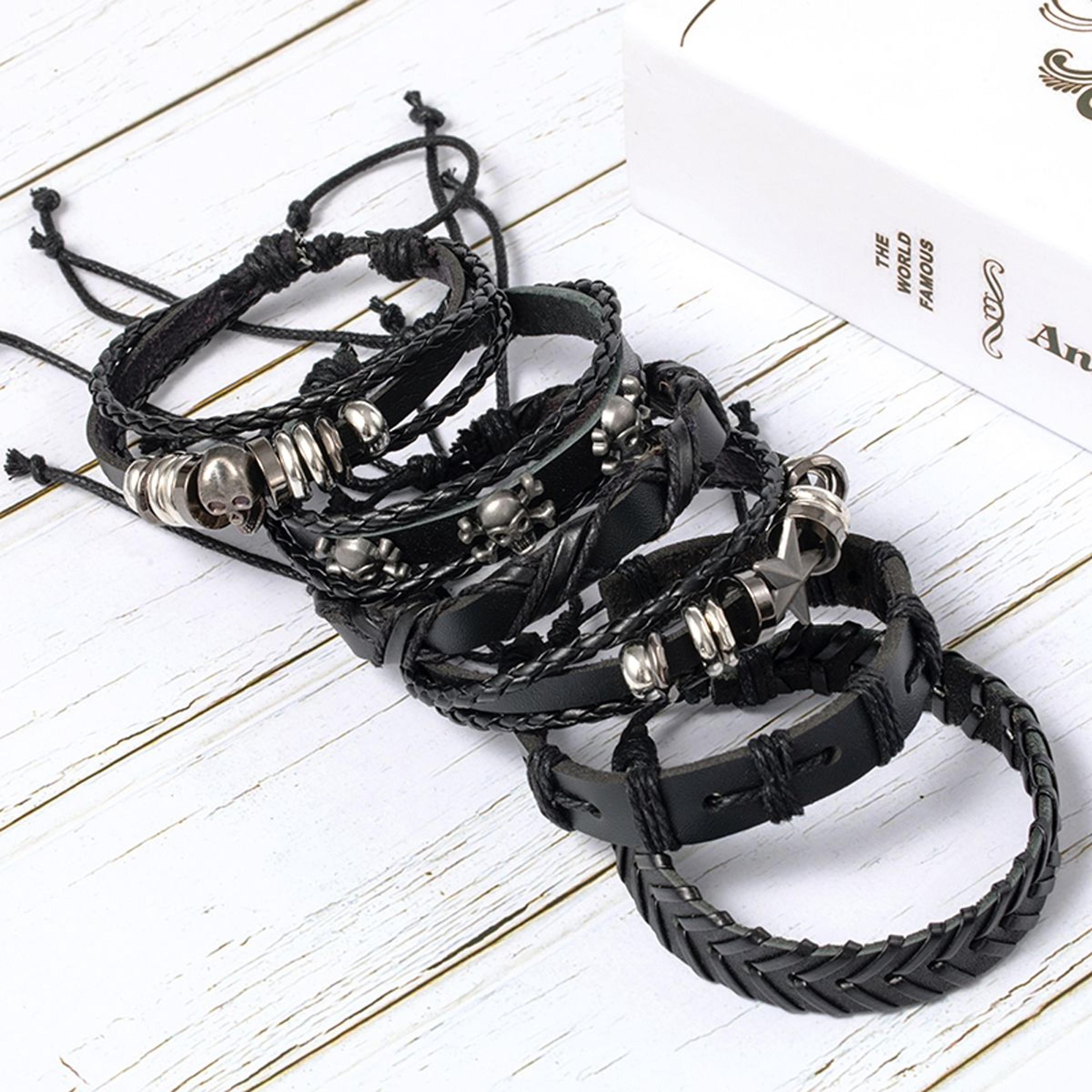 Punk Bracelet Set With Skull  Star Leather Bracelets For Men  Women 1