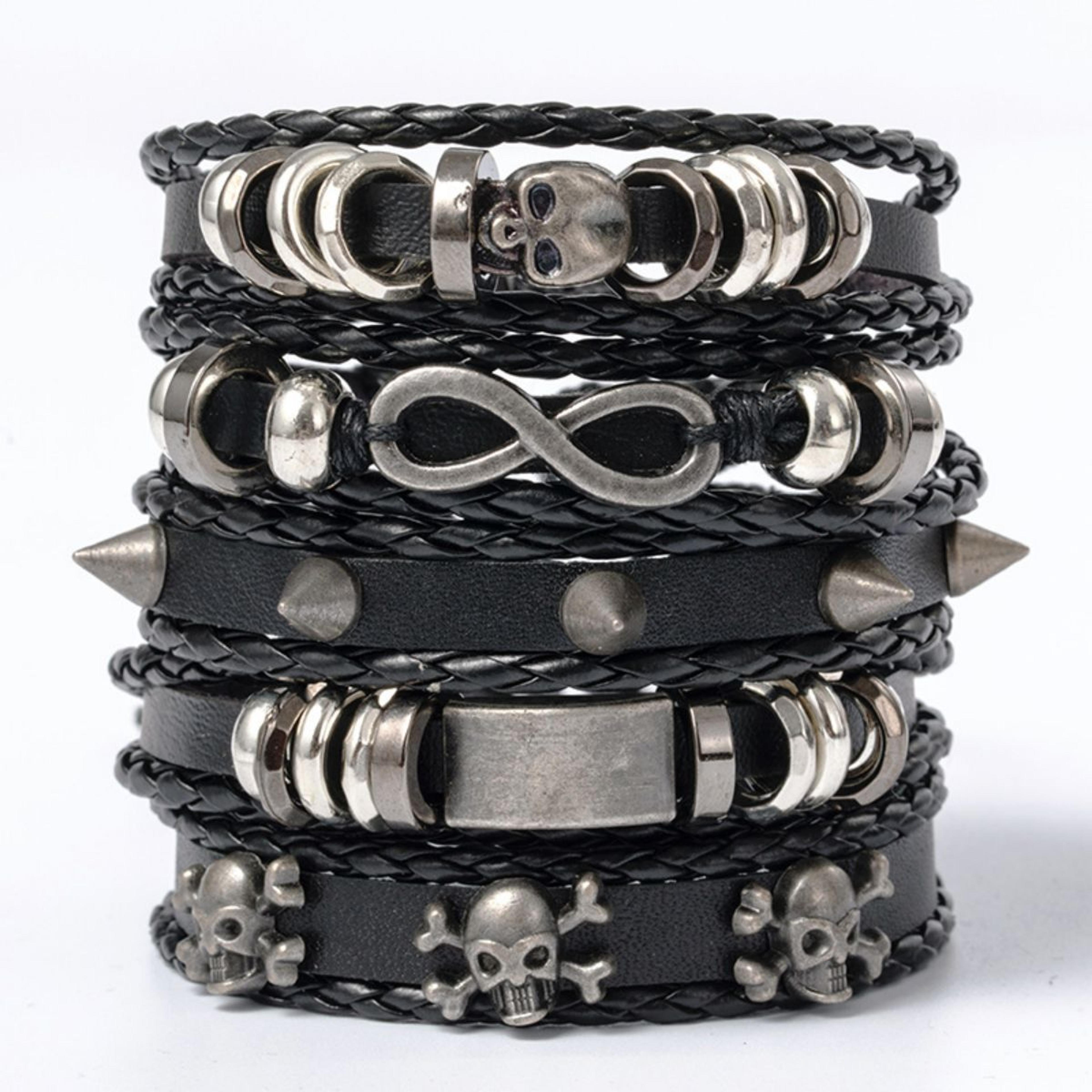 Punk Bracelet Set With Skull  Star Leather Bracelets For Men  Women 5