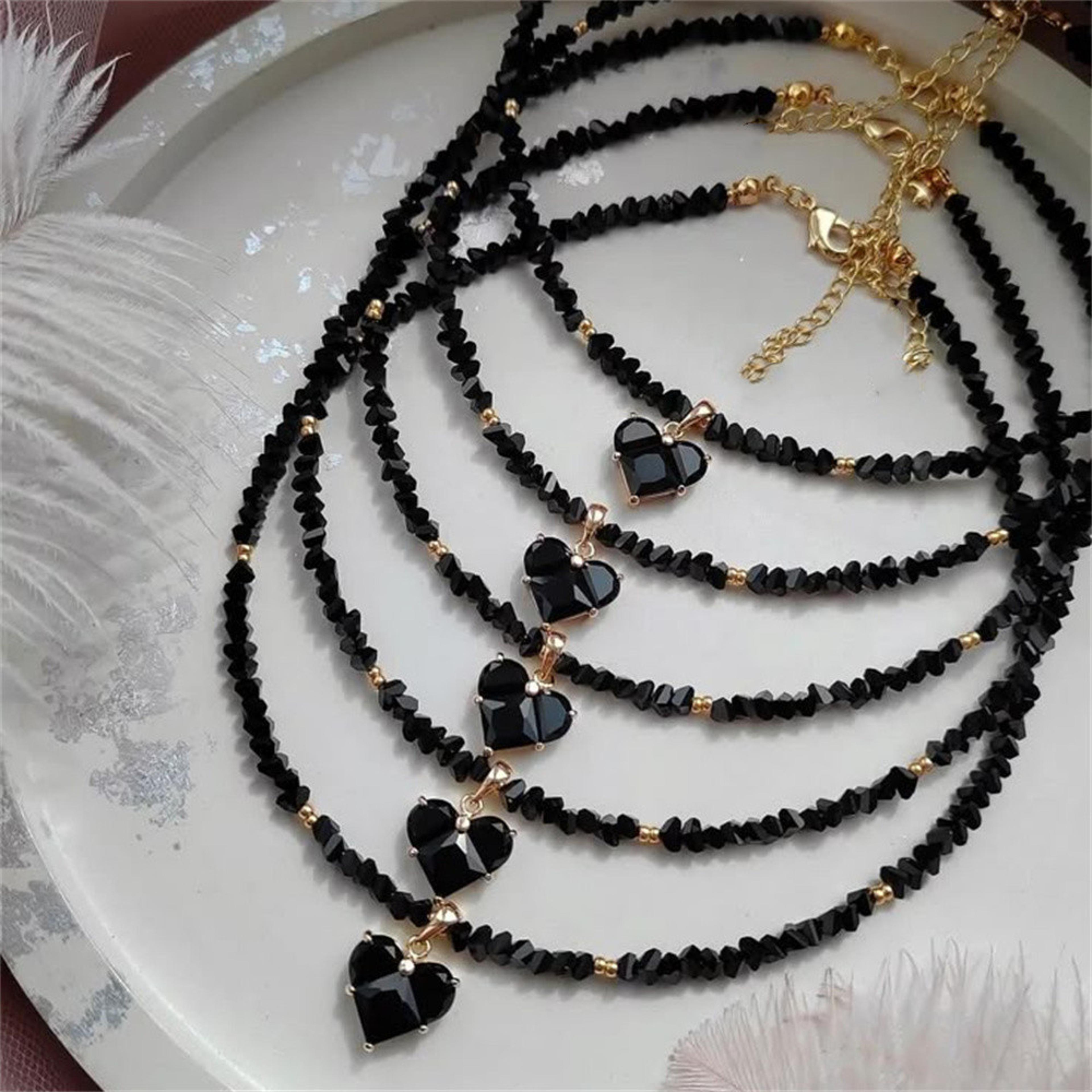 vintage heart pendant necklace with crystal zircon boho chain for women