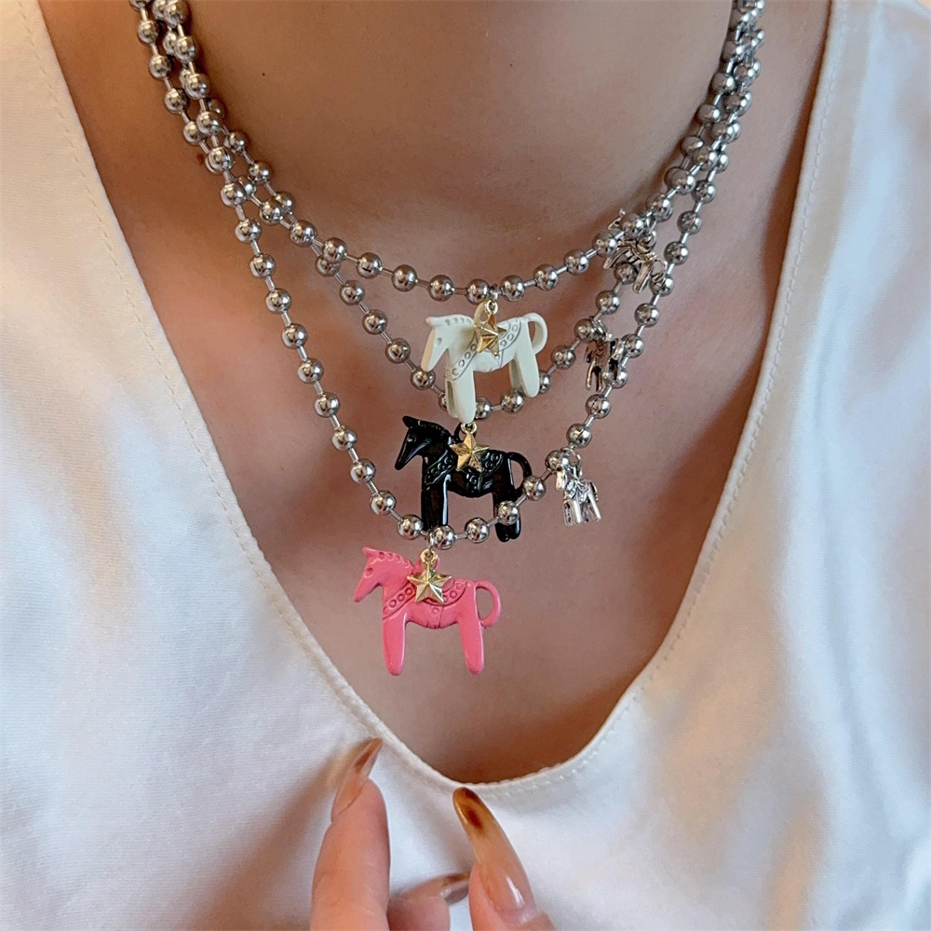 Silver Plated Horse Pendant Necklace For Women Colorful Enamel Horse Necklace Gift 2