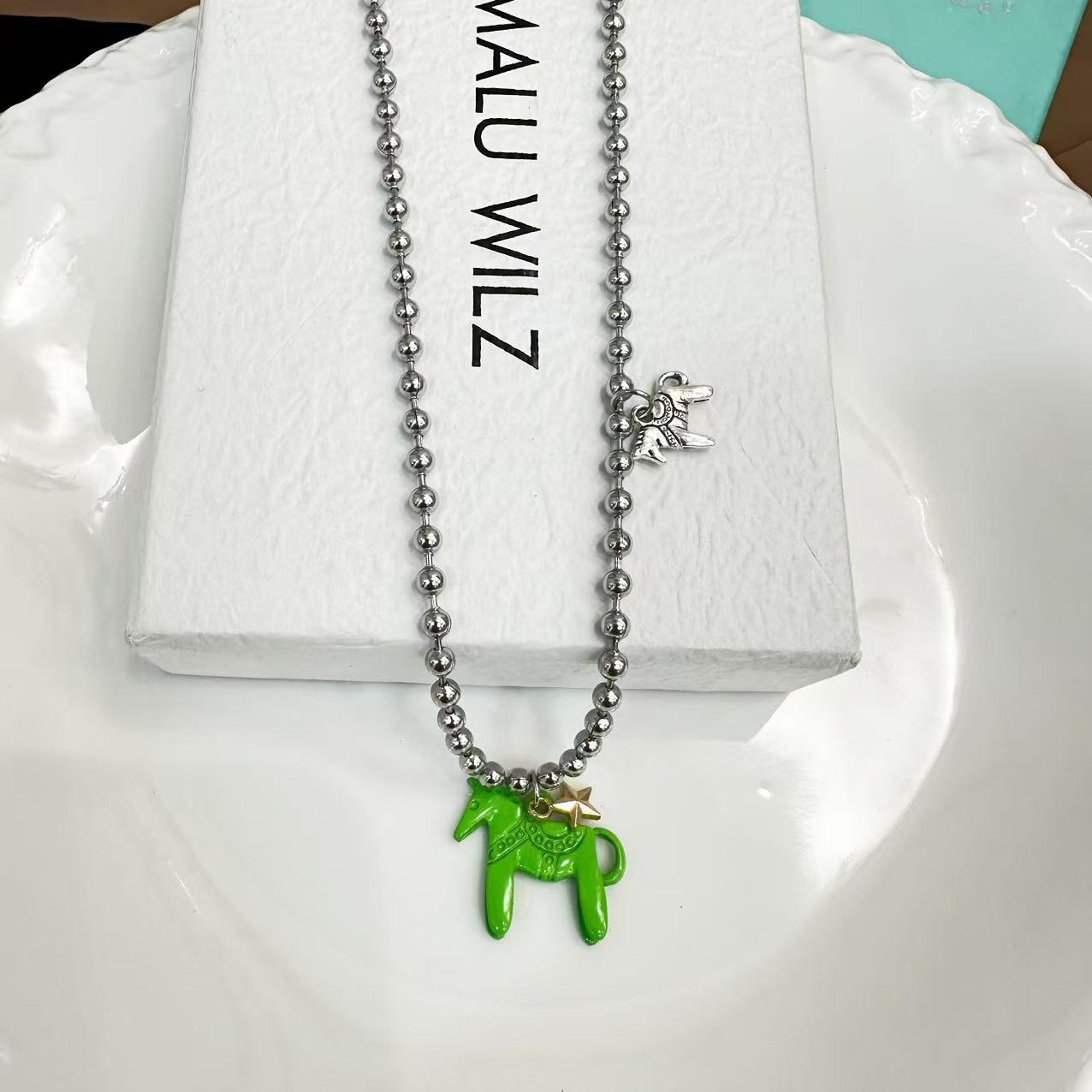 Silver Plated Horse Pendant Necklace For Women Colorful Enamel Horse Necklace Gift 6