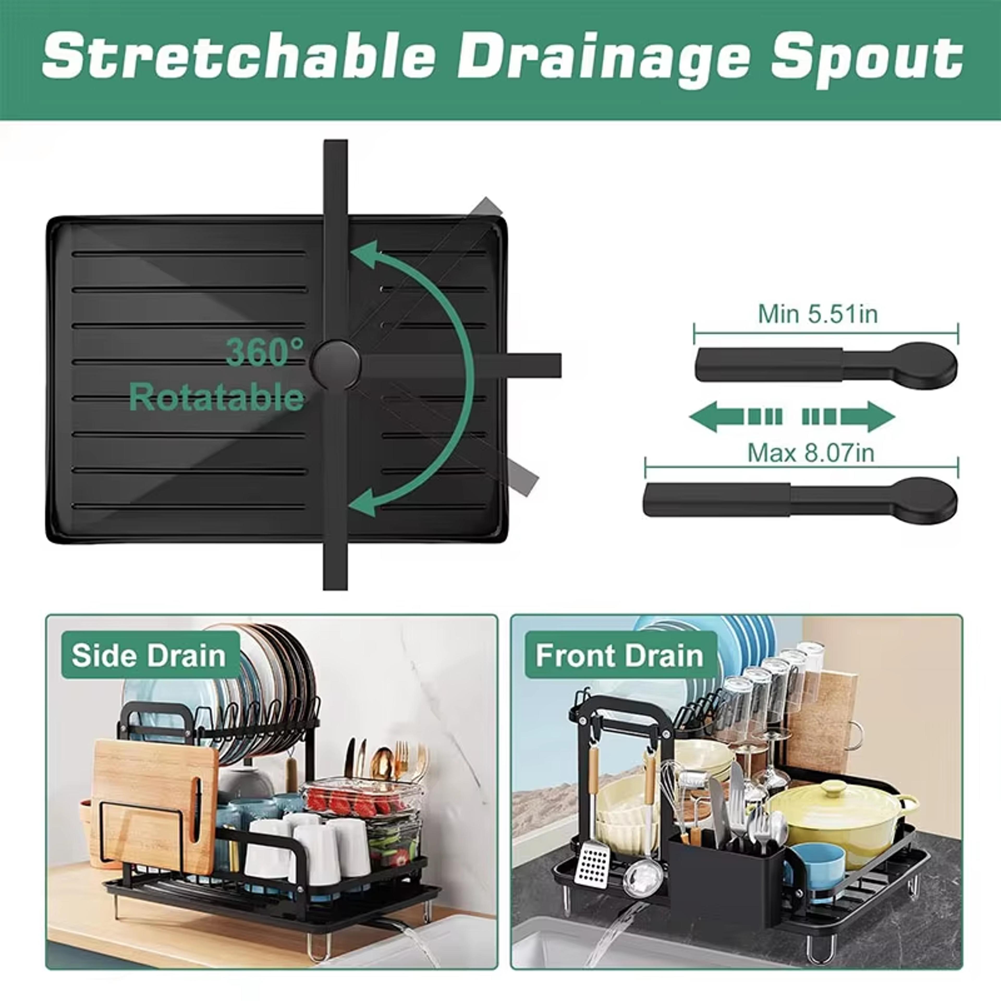 Dish Drying Rack Stainless Steel Kitchen Countertop Organizer With Drainage Tray  Cup Holder 4