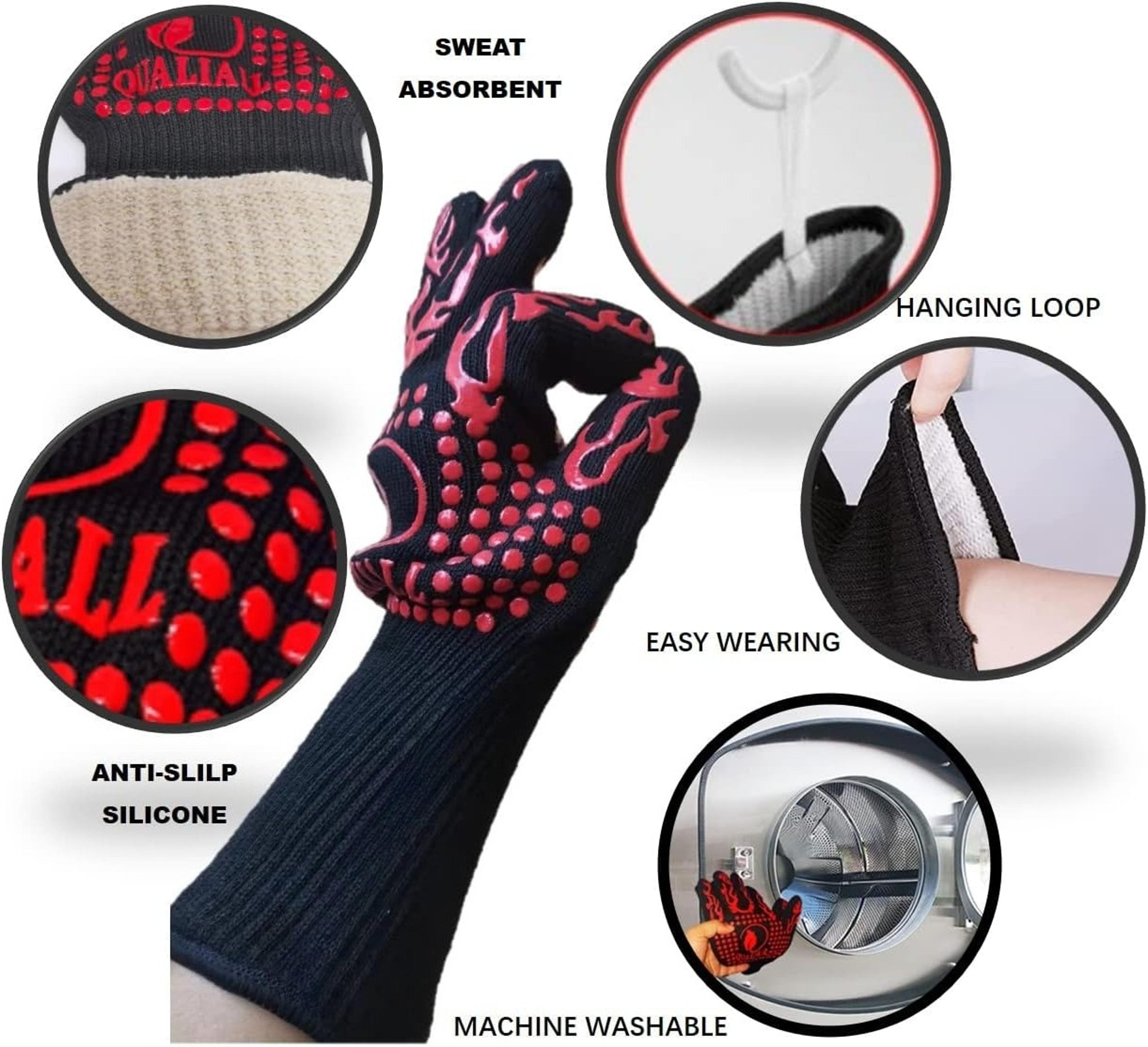 FireShield BBQ Gloves Heat Resistant Grill  Oven Gloves With Non Slip Silicone Grip 1