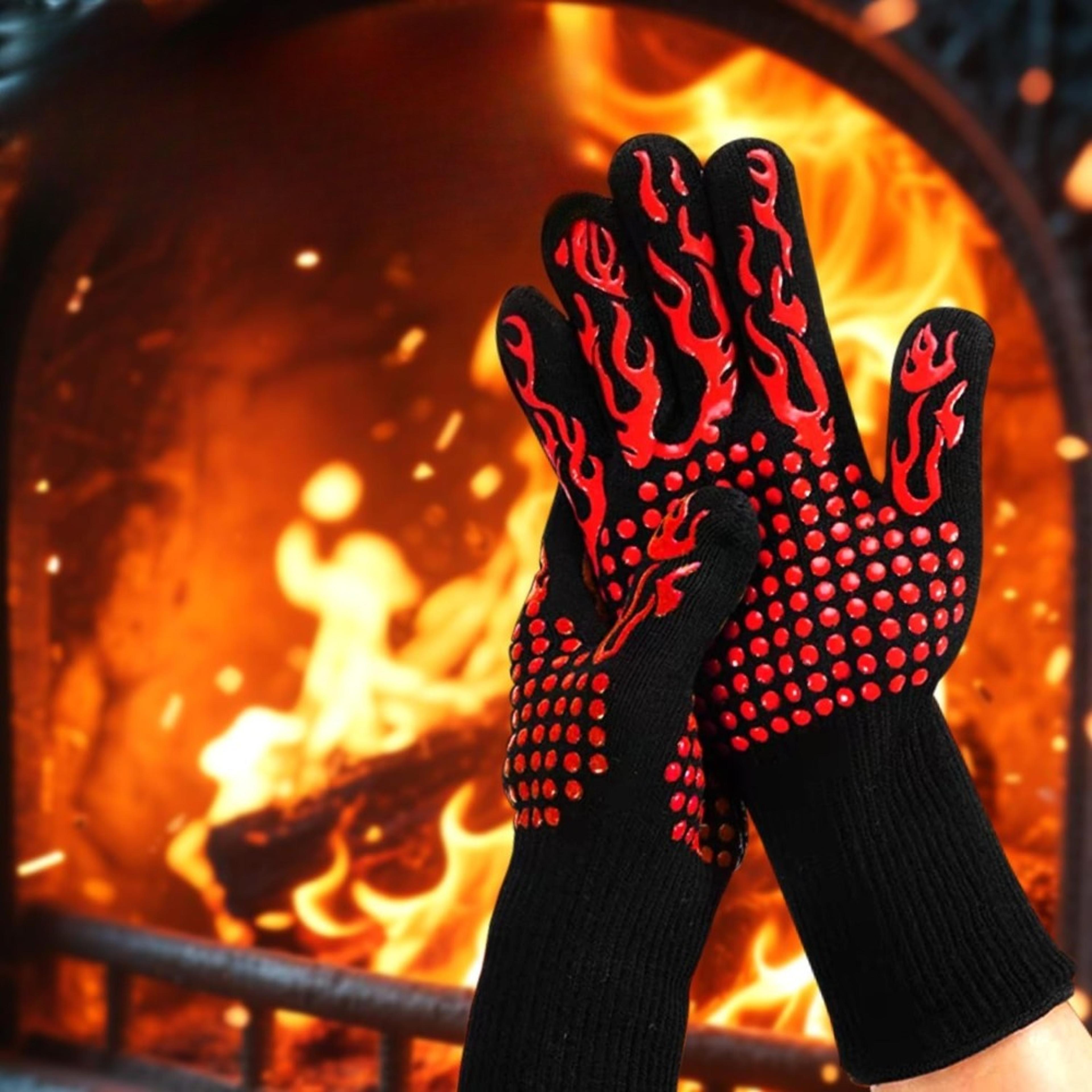 FireShield BBQ Gloves Heat Resistant Grill  Oven Gloves With Non Slip Silicone Grip 4