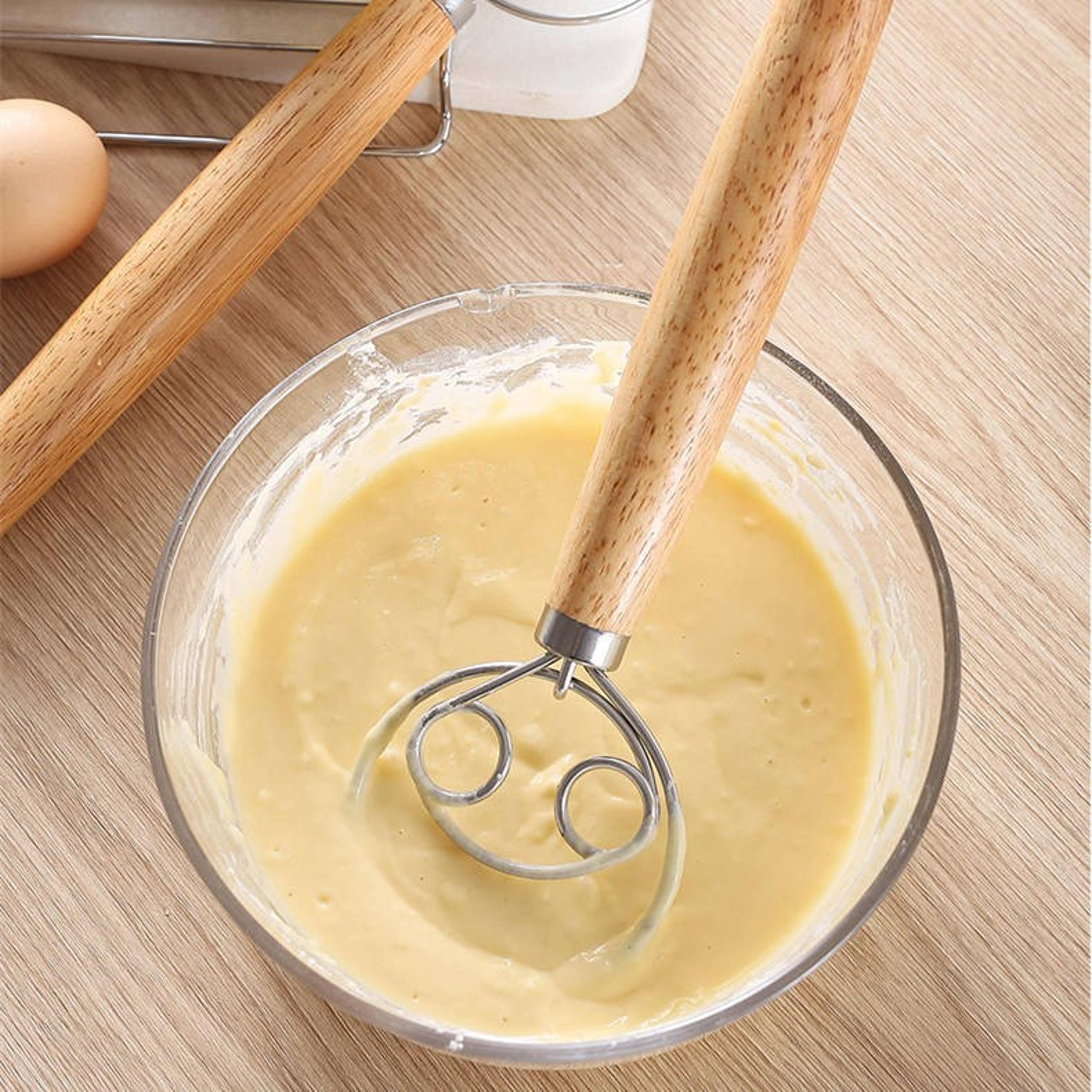 Danish Dough Whisk With Wooden Handle Stainless Steel Sourdough Whisk For Bread Baking 1