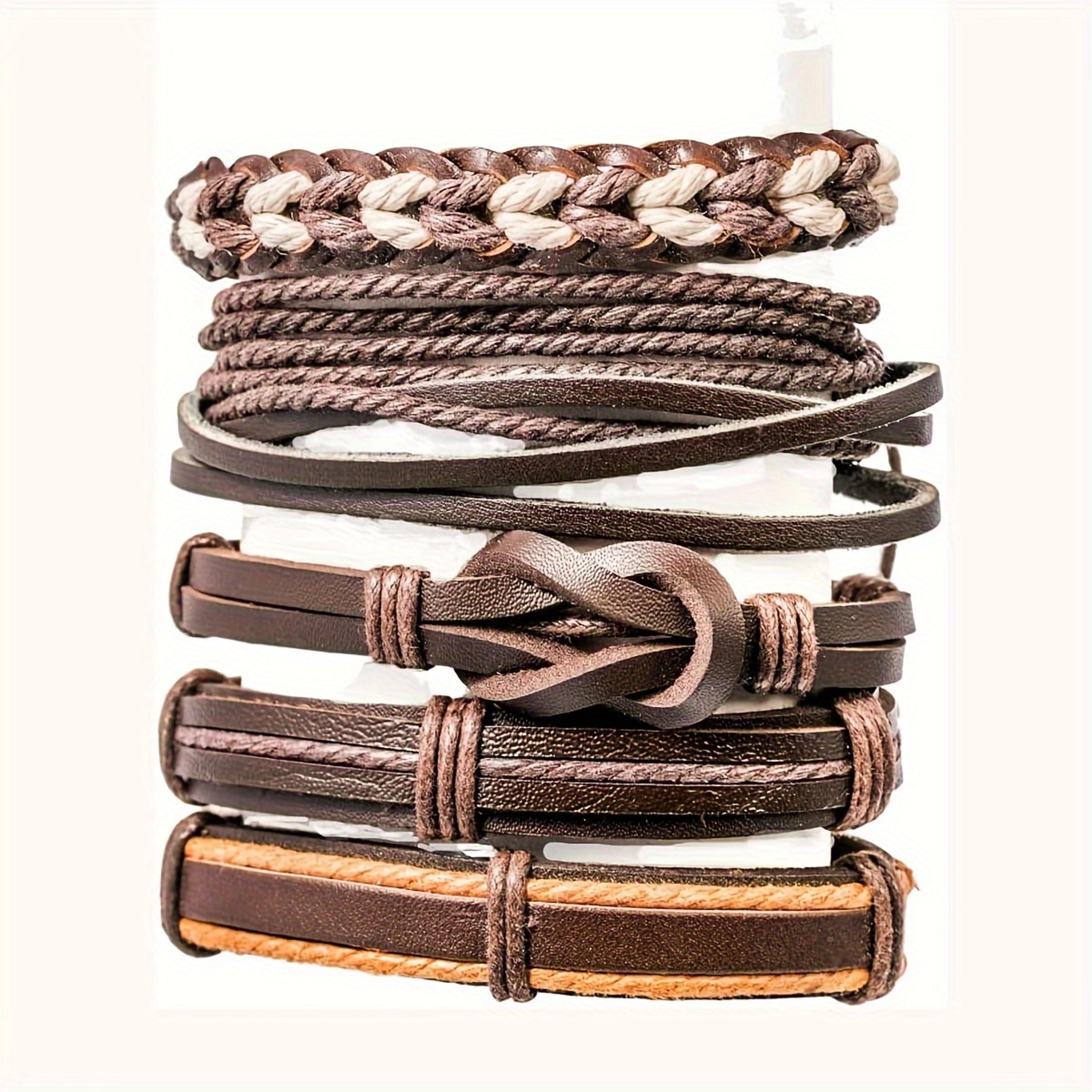 Braided Leather Bracelet Set With Wood Beads  Boho Wrap Designs For Men  Women 2