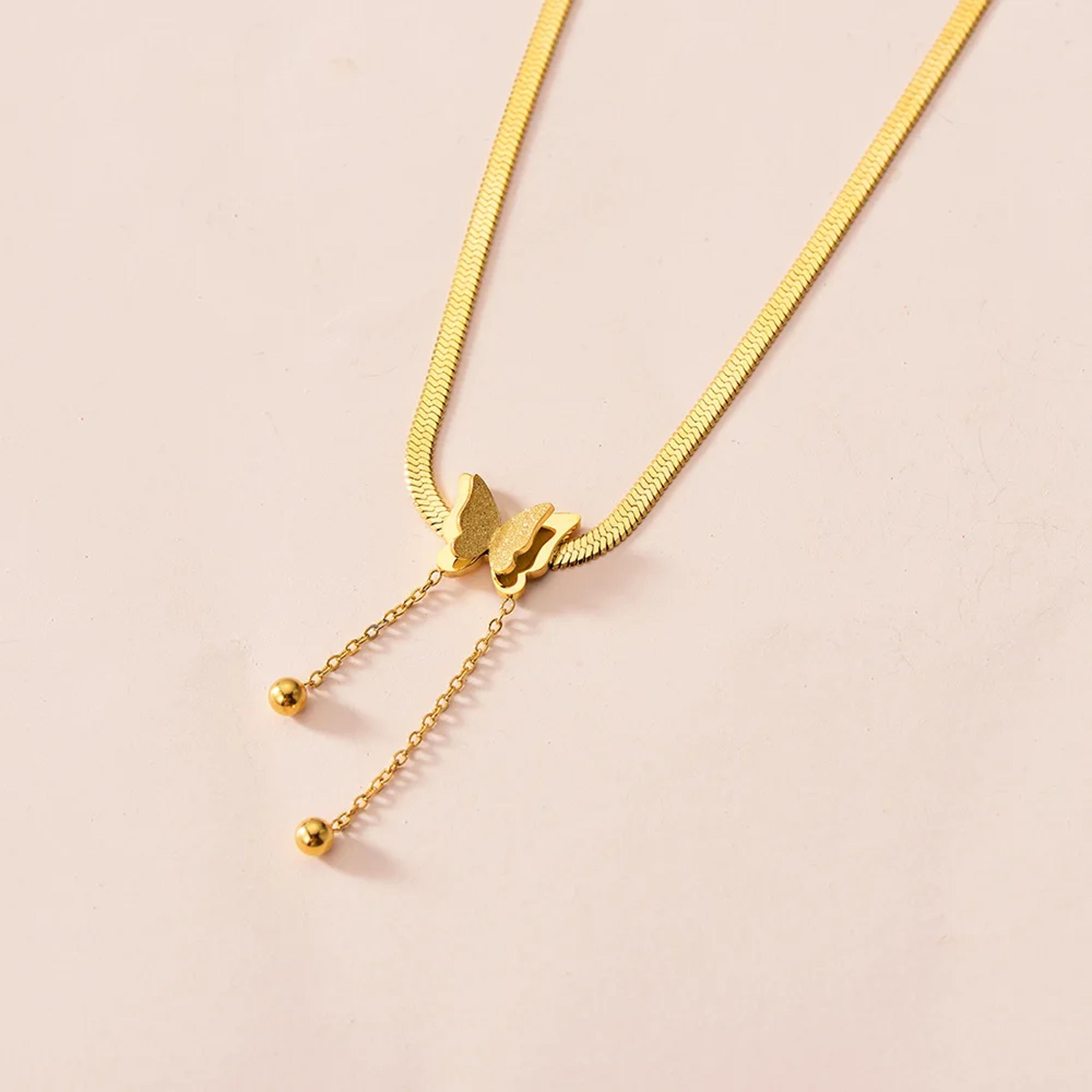 Vintage Butterfly Necklace For Women Gold Stainless Steel Snake Chain Pendant Choker 1