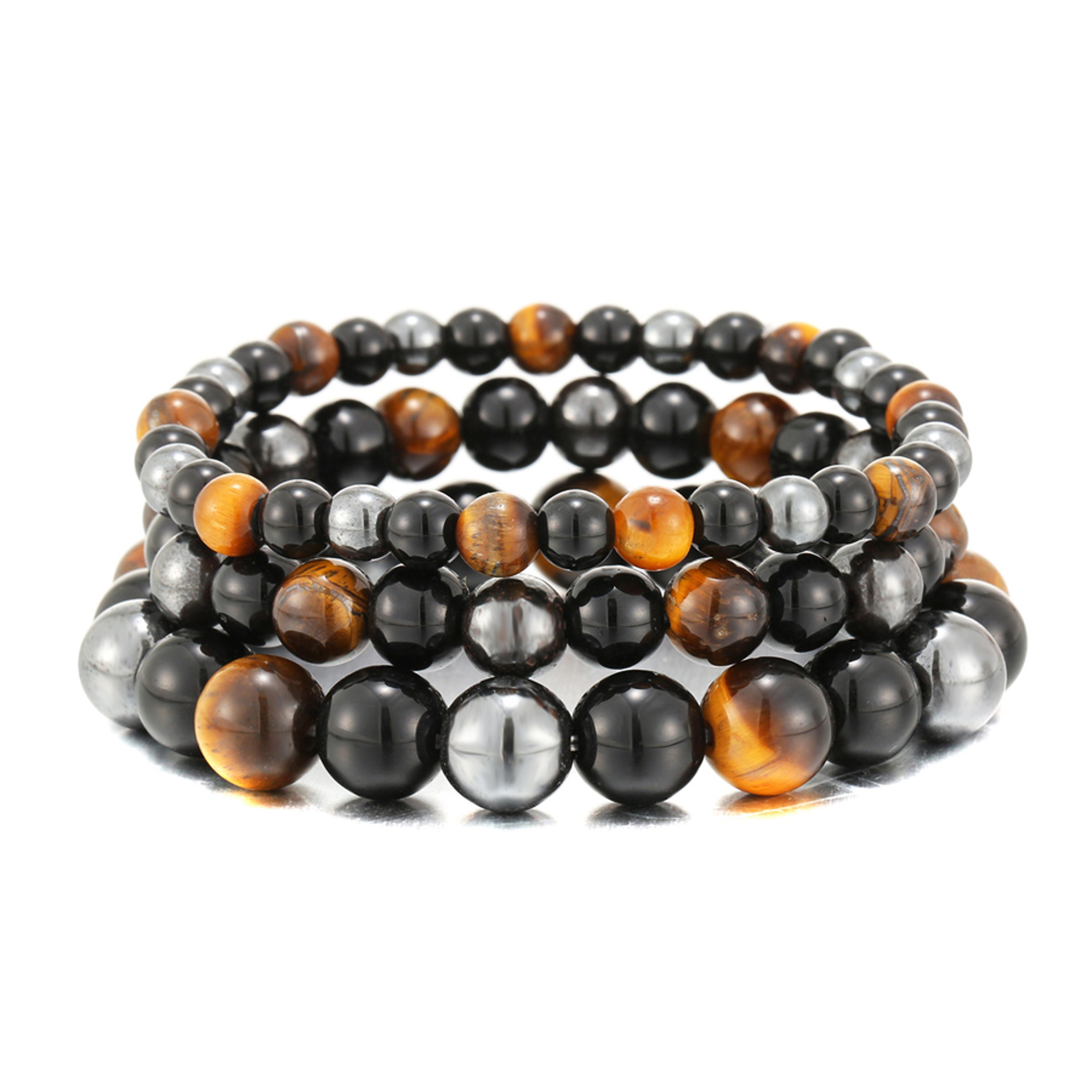 Black Obsidian Bracelet With Tiger Eye  Hematite Beads For Men  Women 2