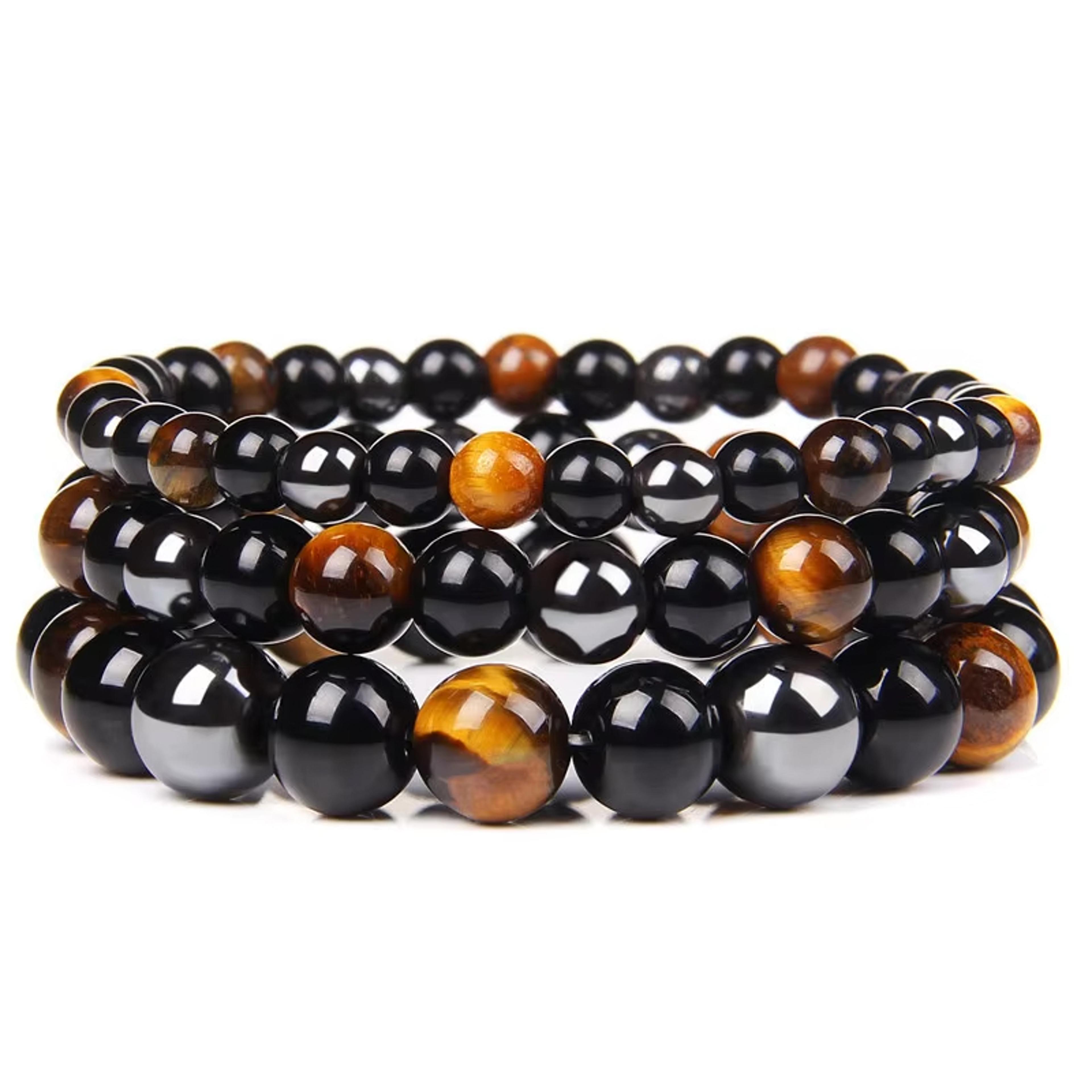 Black Obsidian Bracelet With Tiger Eye  Hematite Beads For Men  Women 5