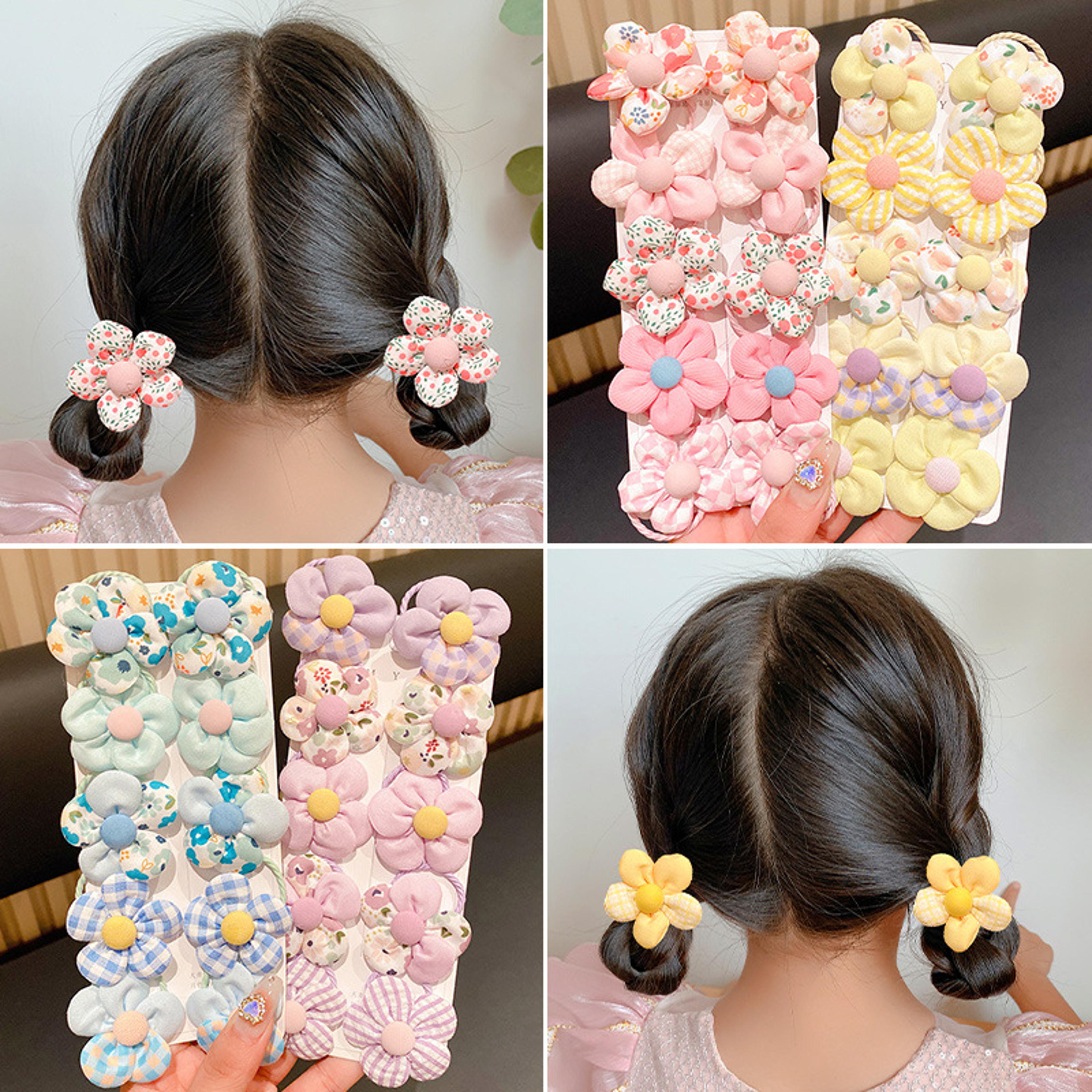 Baby Girl Hair Bands Colorful Flower Hair Ties Soft Kids Ponytail Holders Set 2