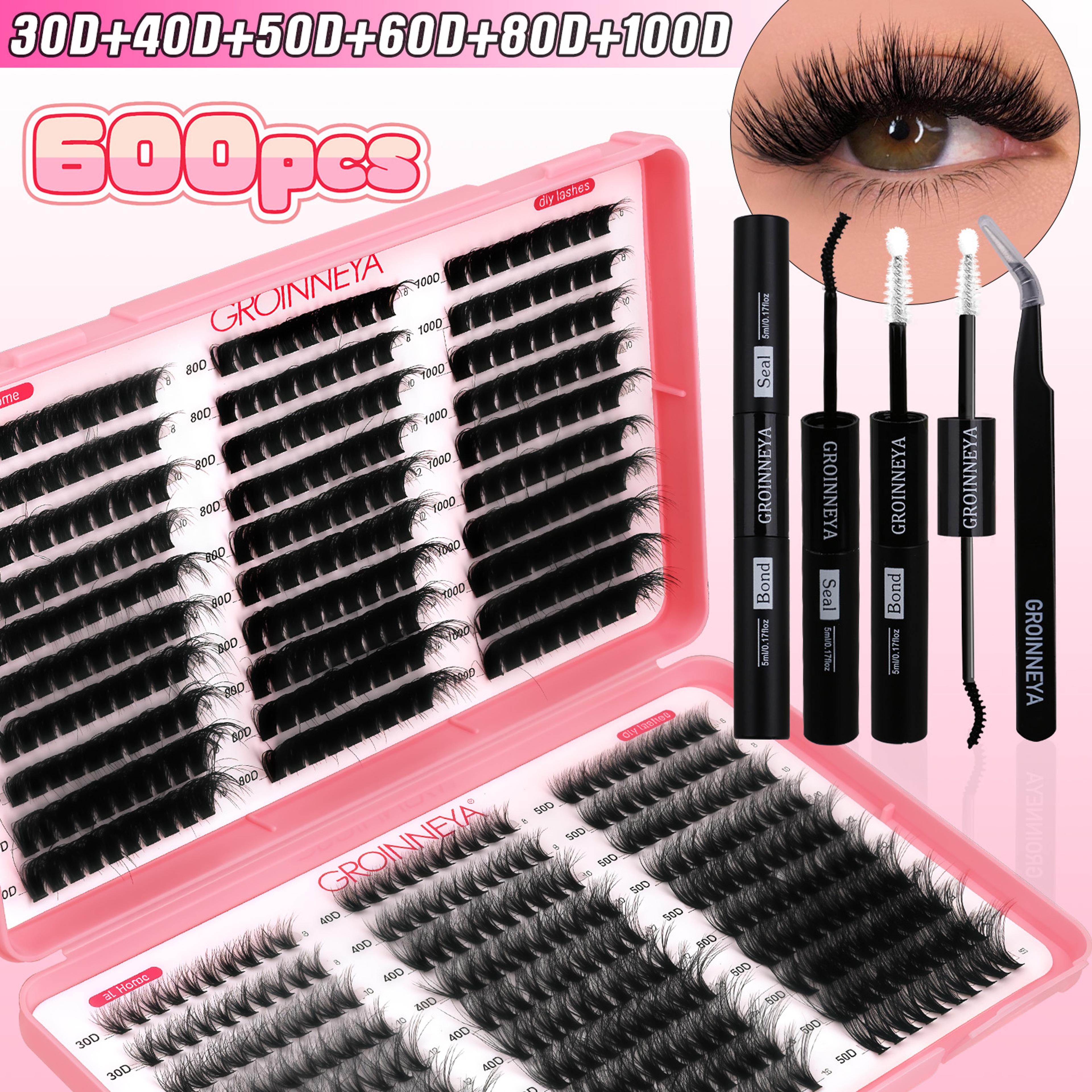 GROINNEYA DIY Lash Clusters Kit With Lash Extension Kit Bond  Seal Tweezers  Individual Lashes 0