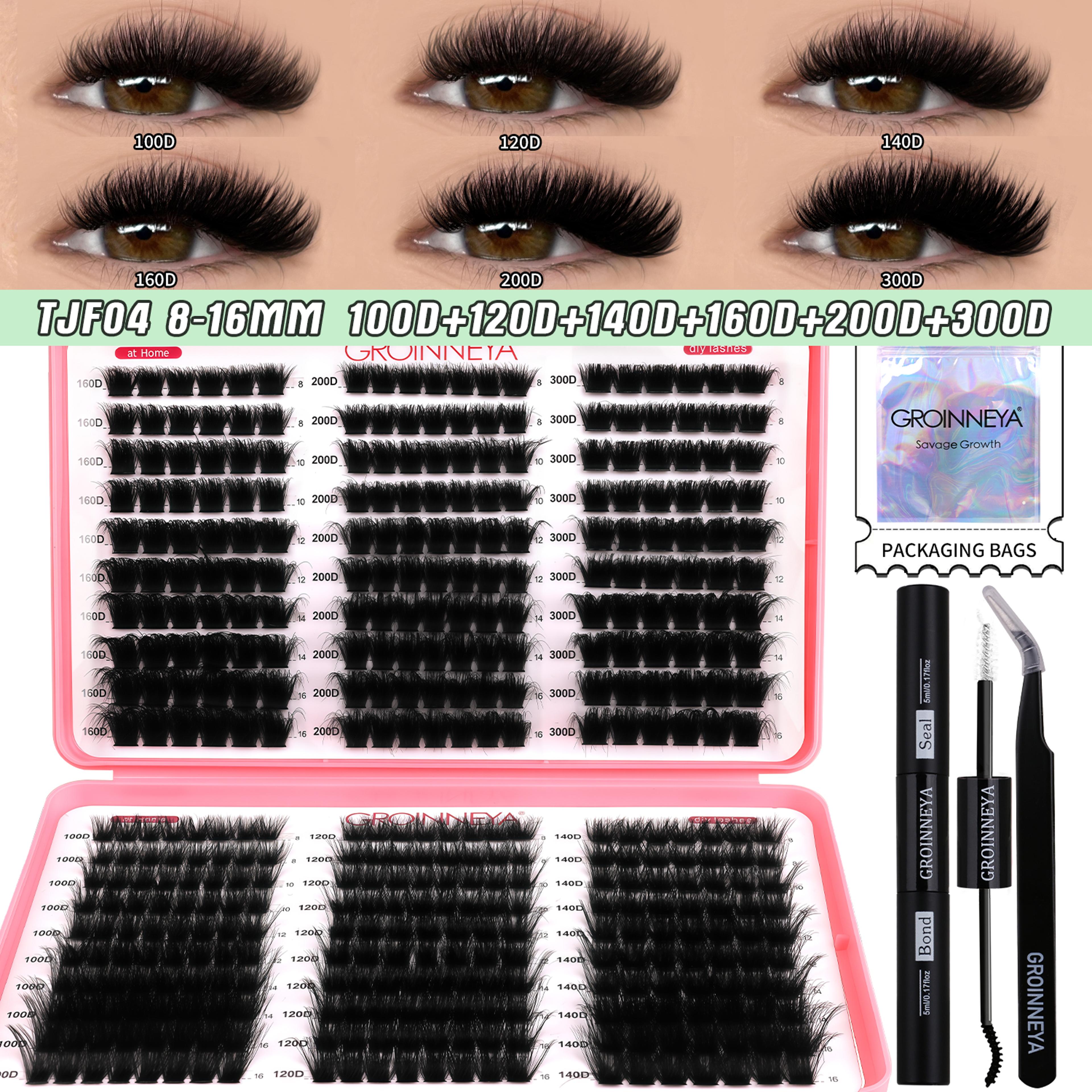GROINNEYA DIY Lash Clusters Kit With Lash Extension Kit Bond  Seal Tweezers  Individual Lashes 5