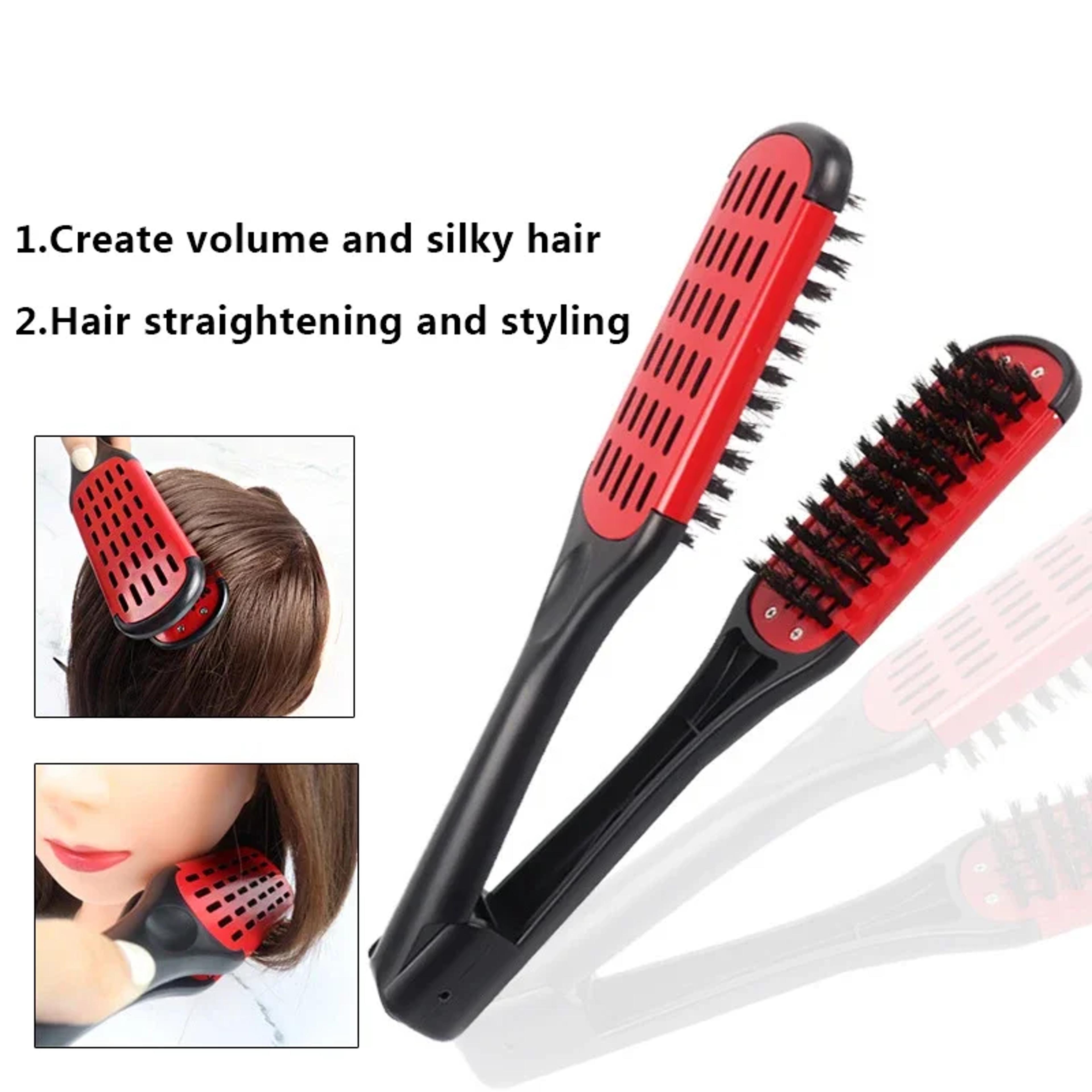 V Shape Hair Straightening Brush Comb Clamp For Fast Smooth Salon Styling 4