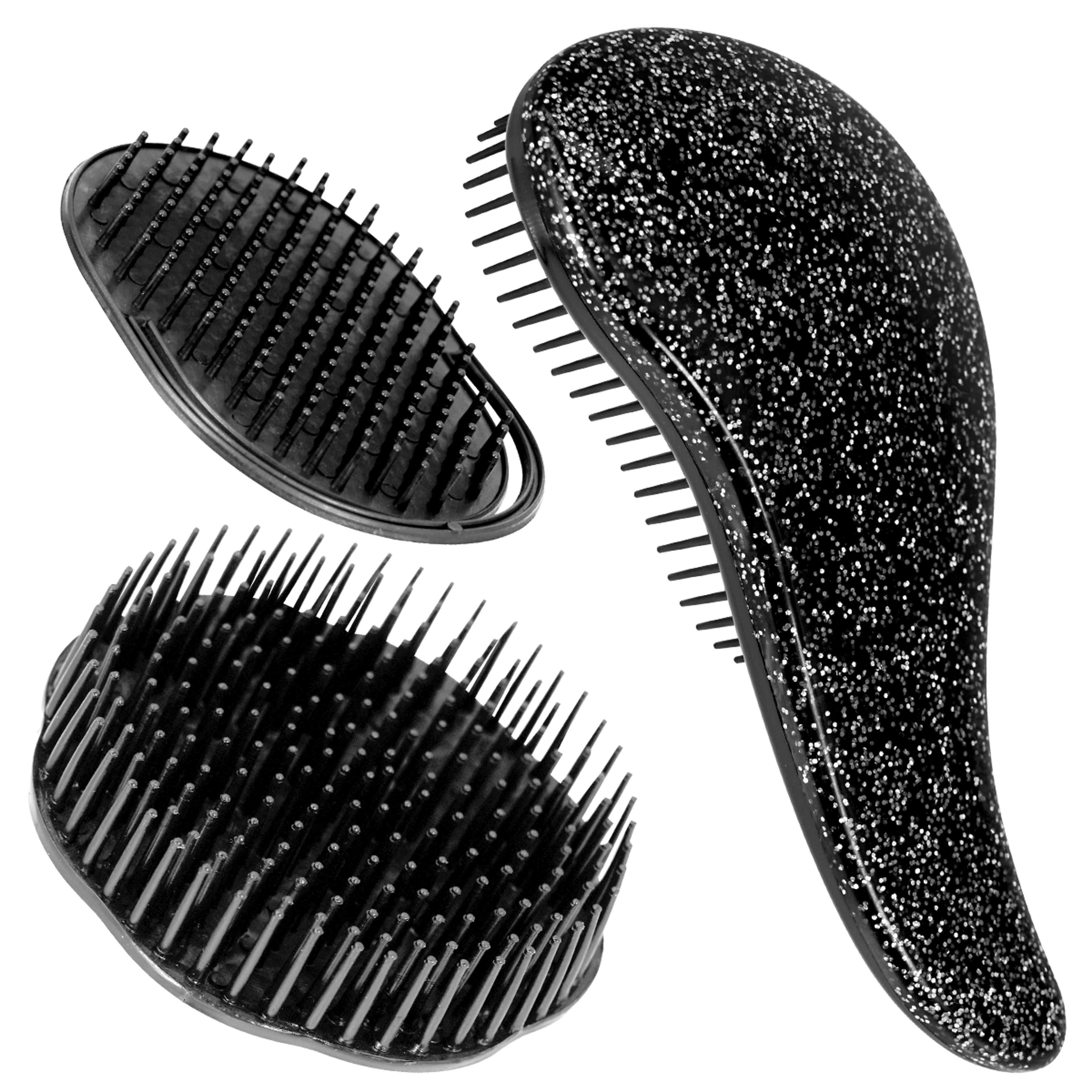 Glitter Black Detangling Comb For Curly  Thick Hair Anti Static Wide Tooth Hair Styling Comb 0