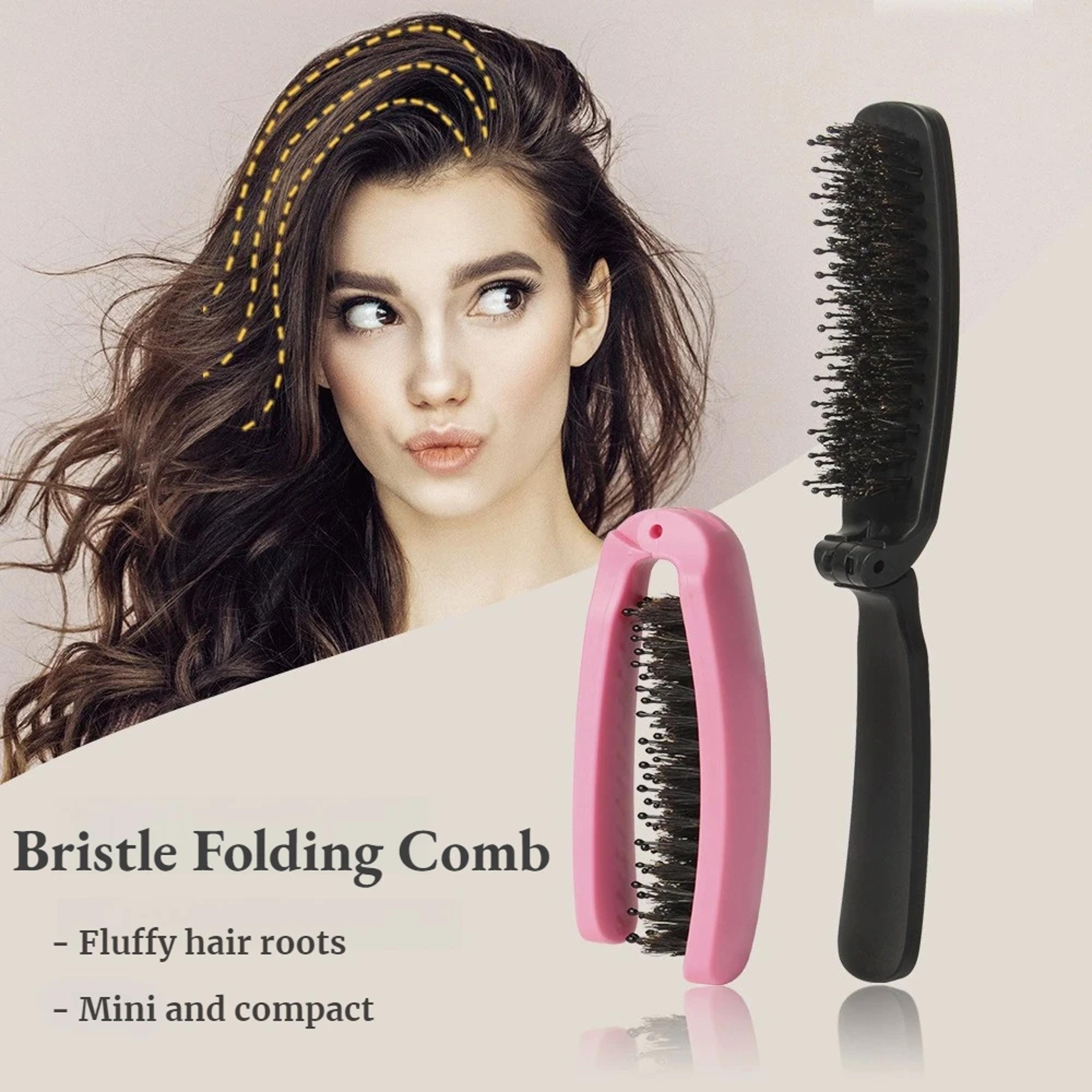 Portable Travel Hair Brush With Boar Bristles Folding Detangling Scalp Massage Hair Brush 1
