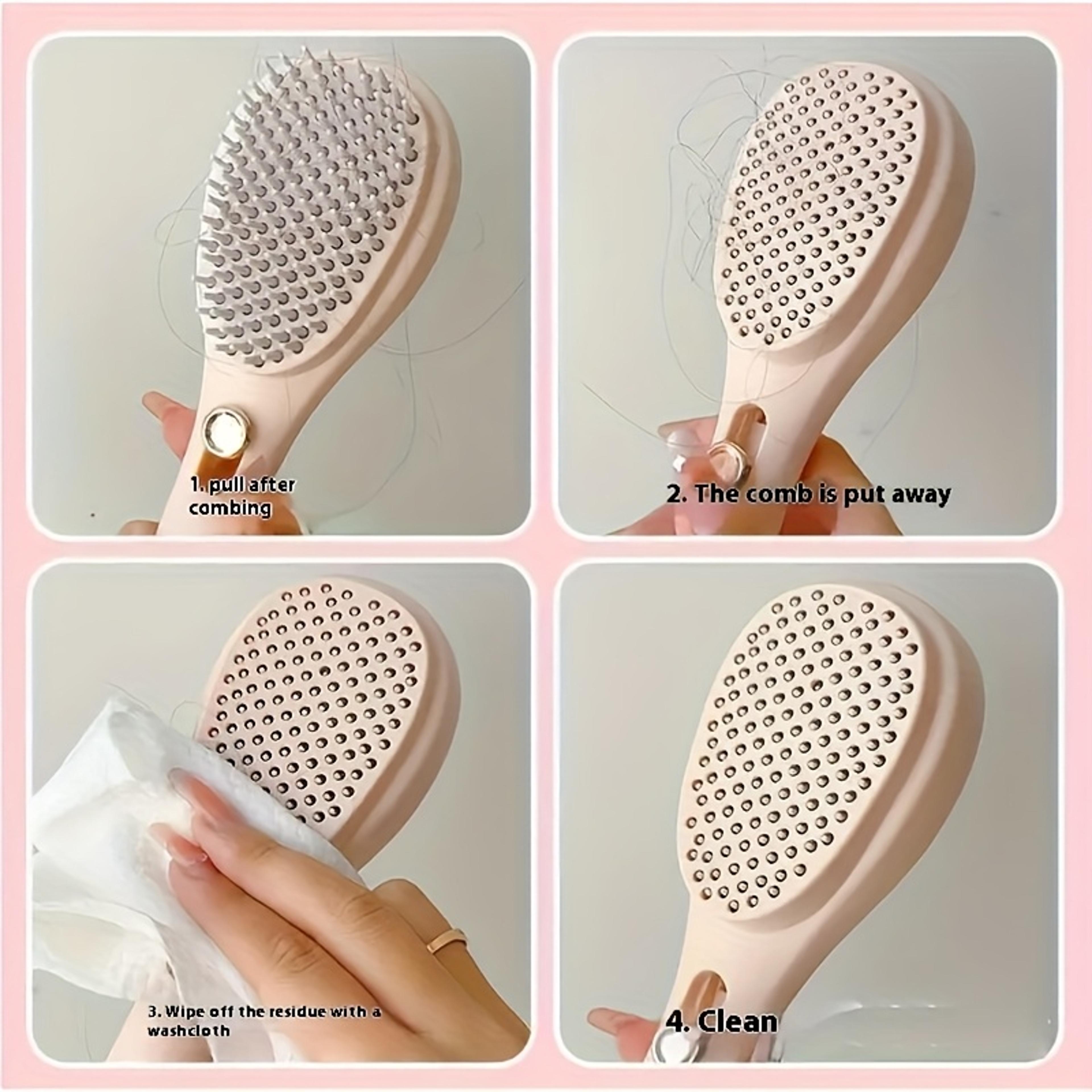 Self Cleaning Hair Brush With Scalp Massage Anti Static Travel Comb 3