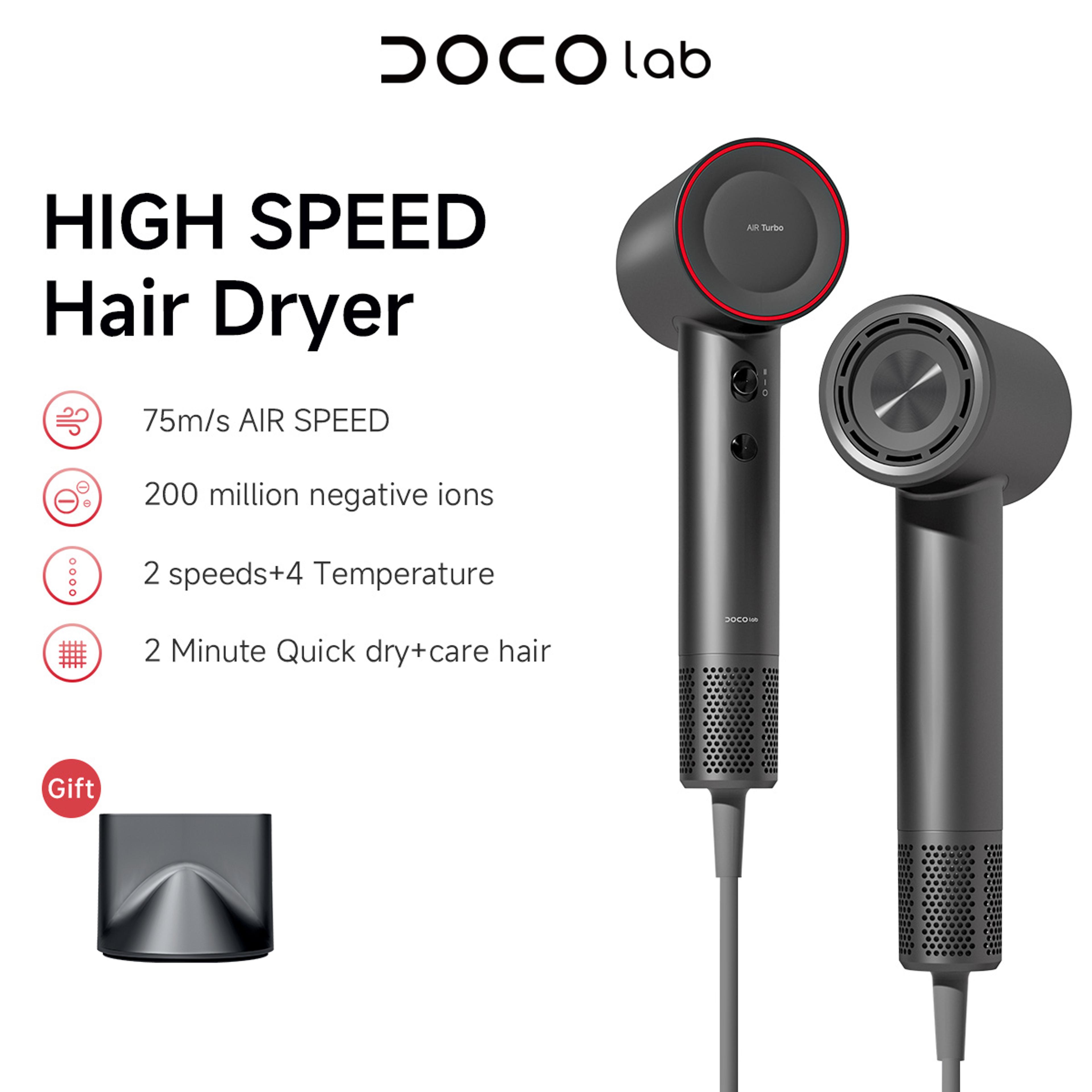 DOCO High Speed Hair Dryer Ionic Blow Dryer With Negative Ion Hair Care 7