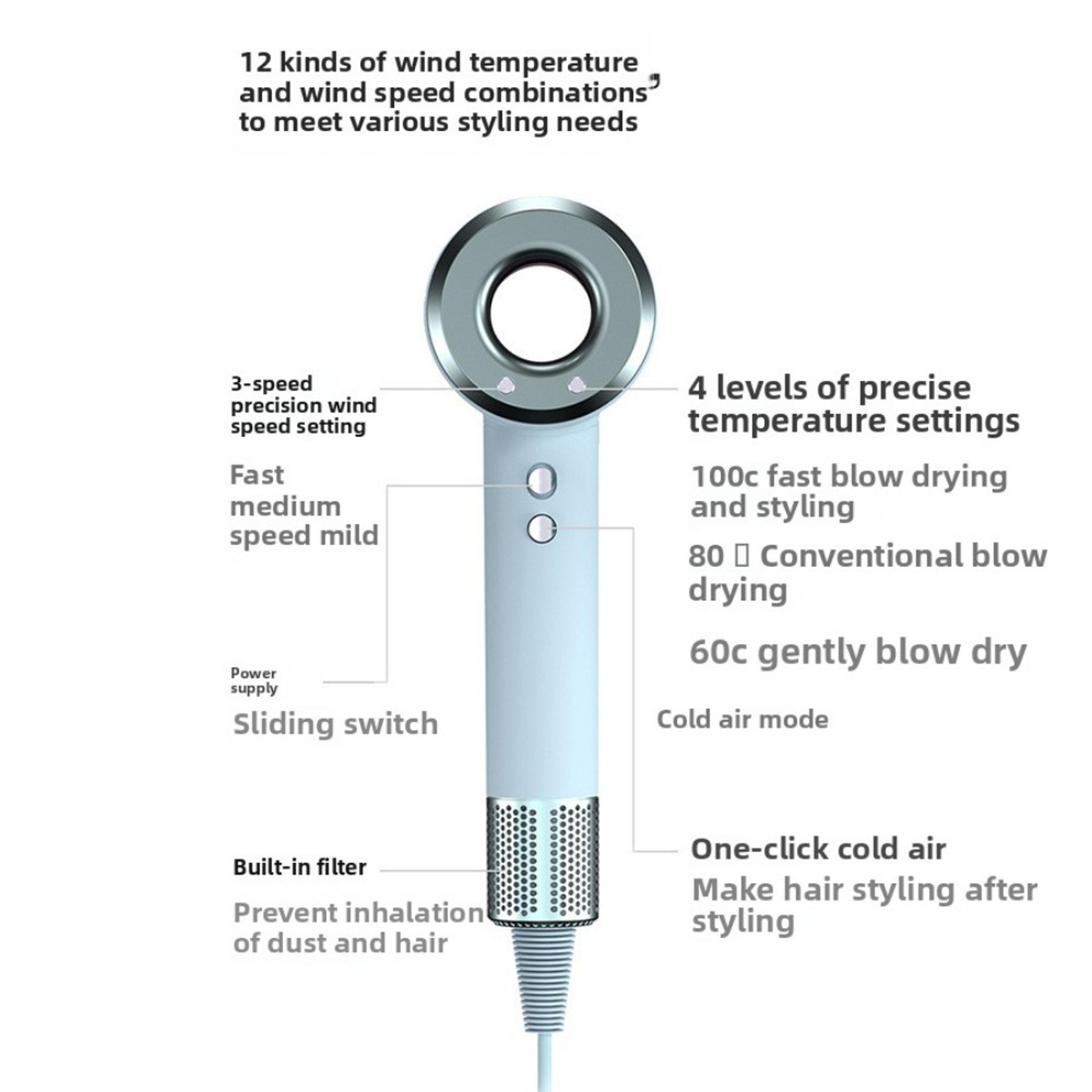 Ionic Hair Dryer Bladeless Professional Hair Dryer With Temperature Control 4