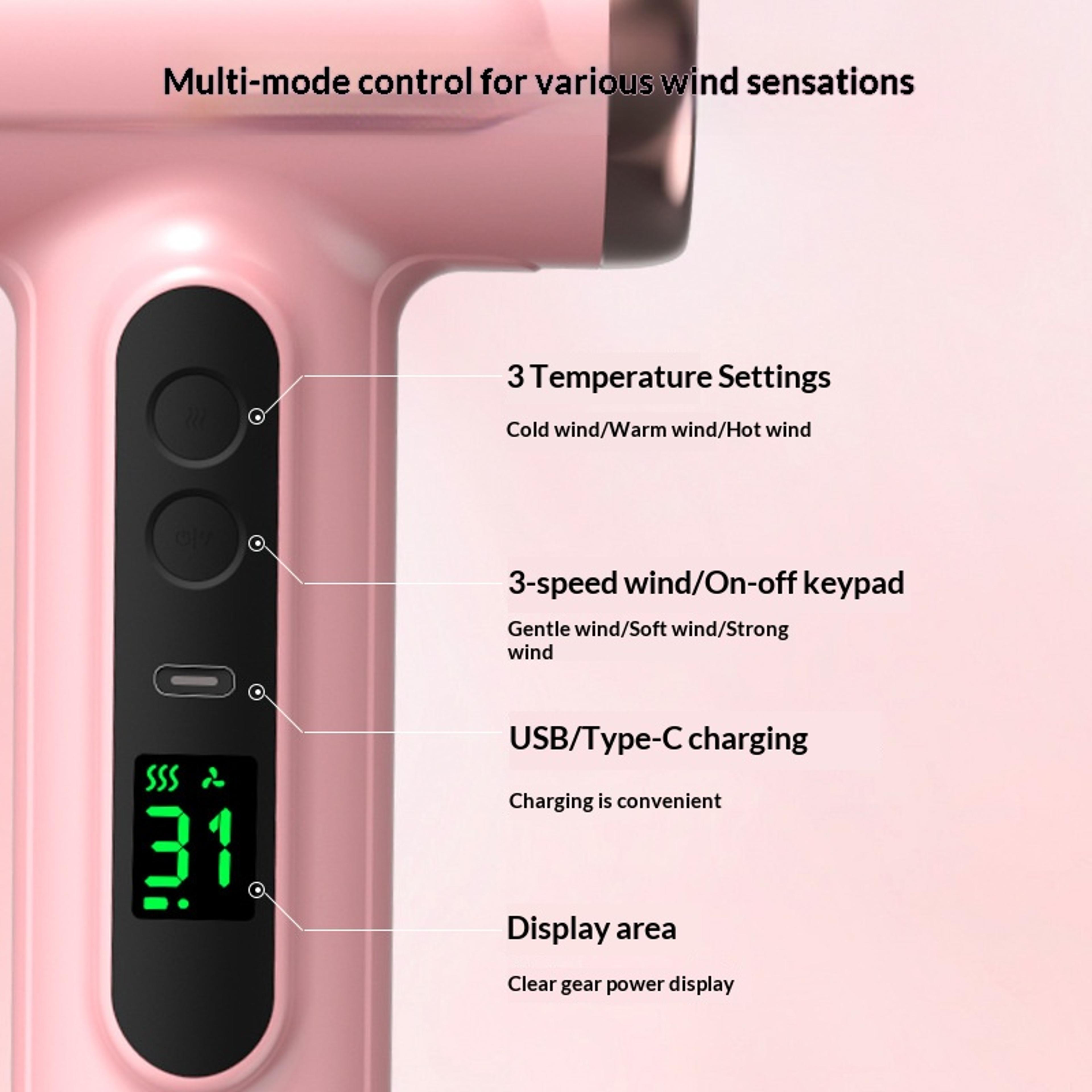 Cordless Hair Dryer USB Rechargeable Portable Hair Dryer With High Wind Power For Travel  Dorm Use 1